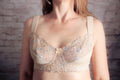 Curve Muse 36B Retro Floral Embroidered Unlined Demi Bra Beige