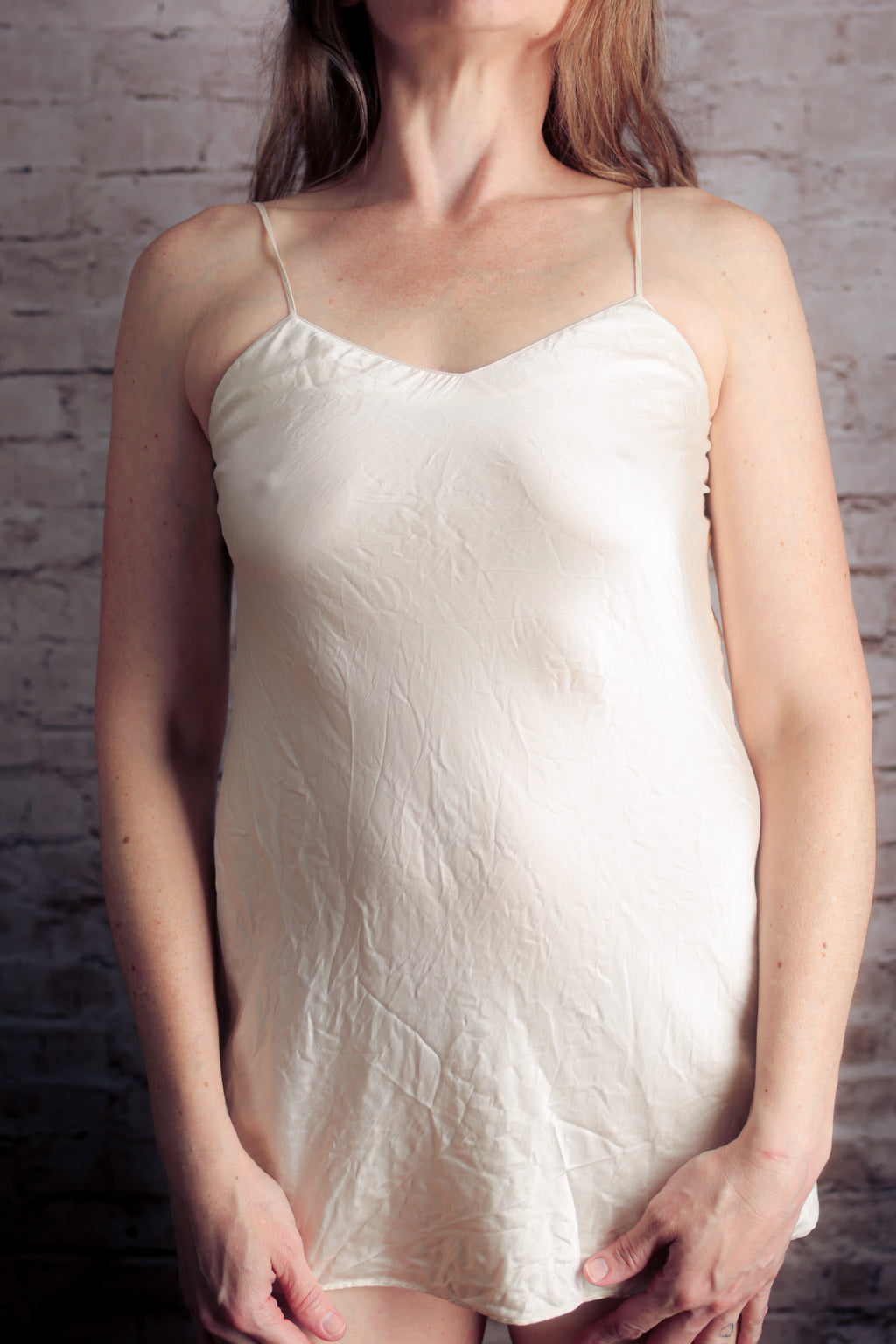 Valerie Stevens 100% Silk Satin Camisole Lingerie Small Ivory