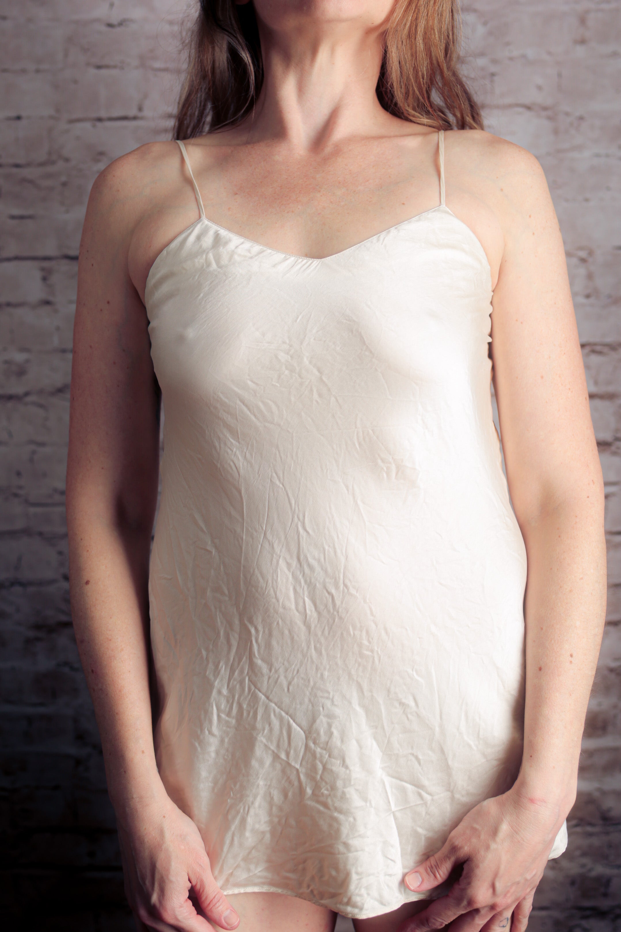 Valerie Stevens 100% Silk Satin Camisole Lingerie Small Ivory