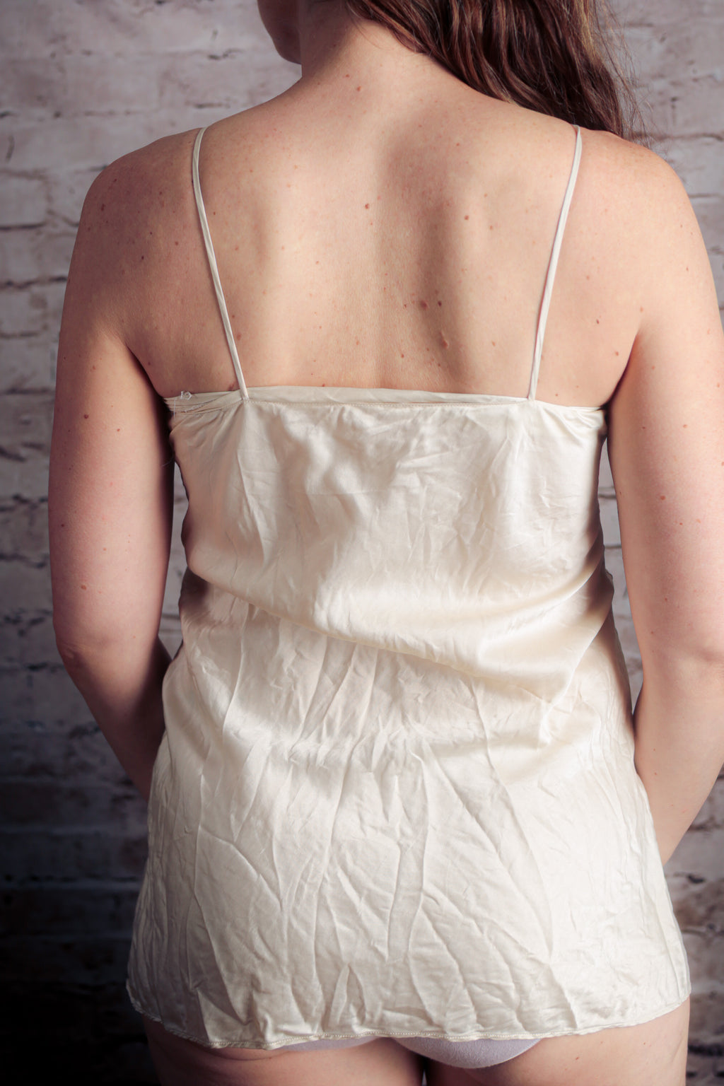 Valerie Stevens 100% Silk Satin Camisole Lingerie Small Ivory