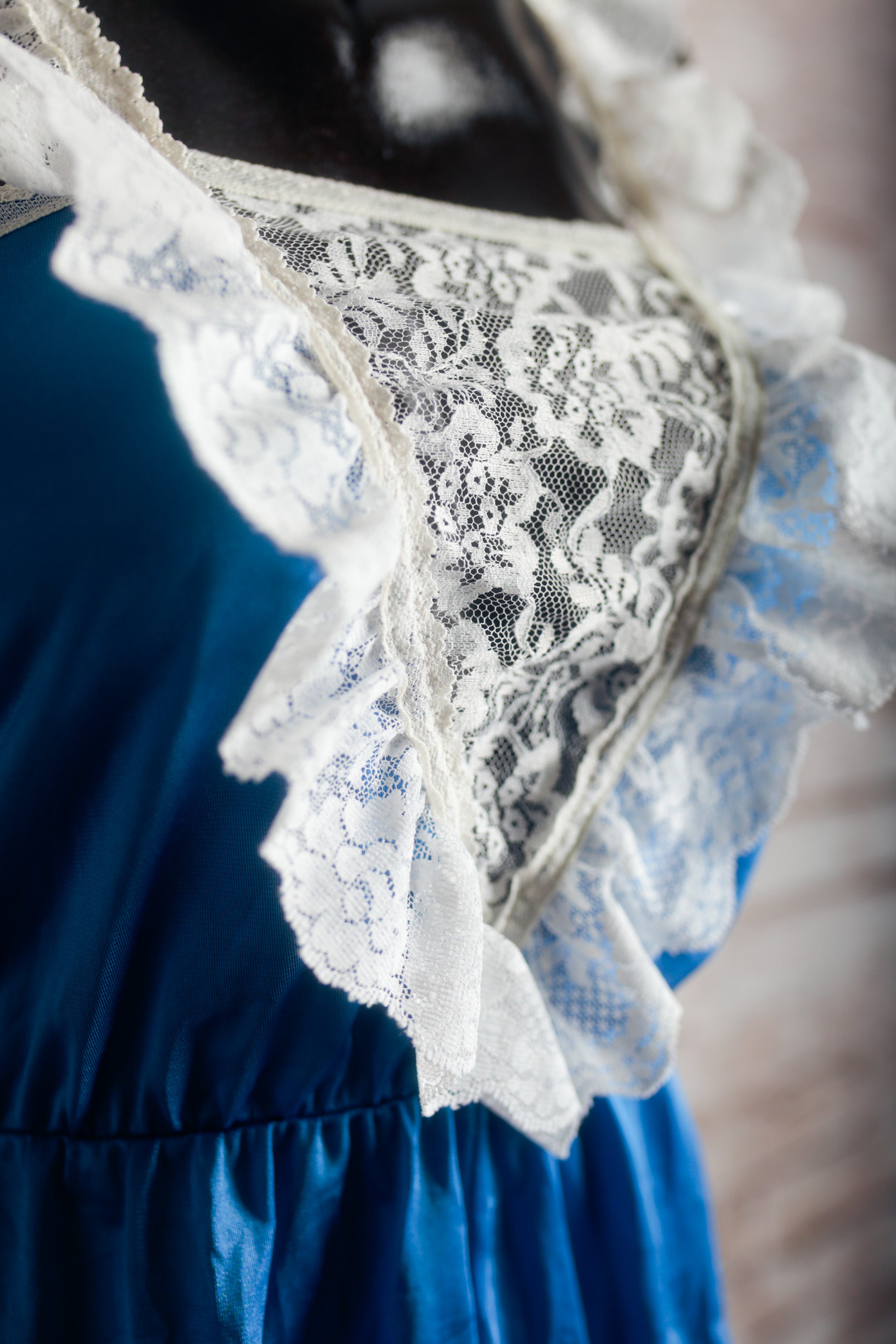 Lady Cameo Dallas Vintage Victorian French Maid Satin Lace Teddy Lingerie Blue Medium