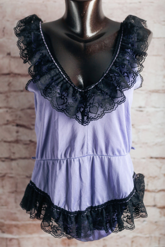 Miss Dira Vintage Victorian French Maid Satin Lace Teddy Lingerie Purple Large