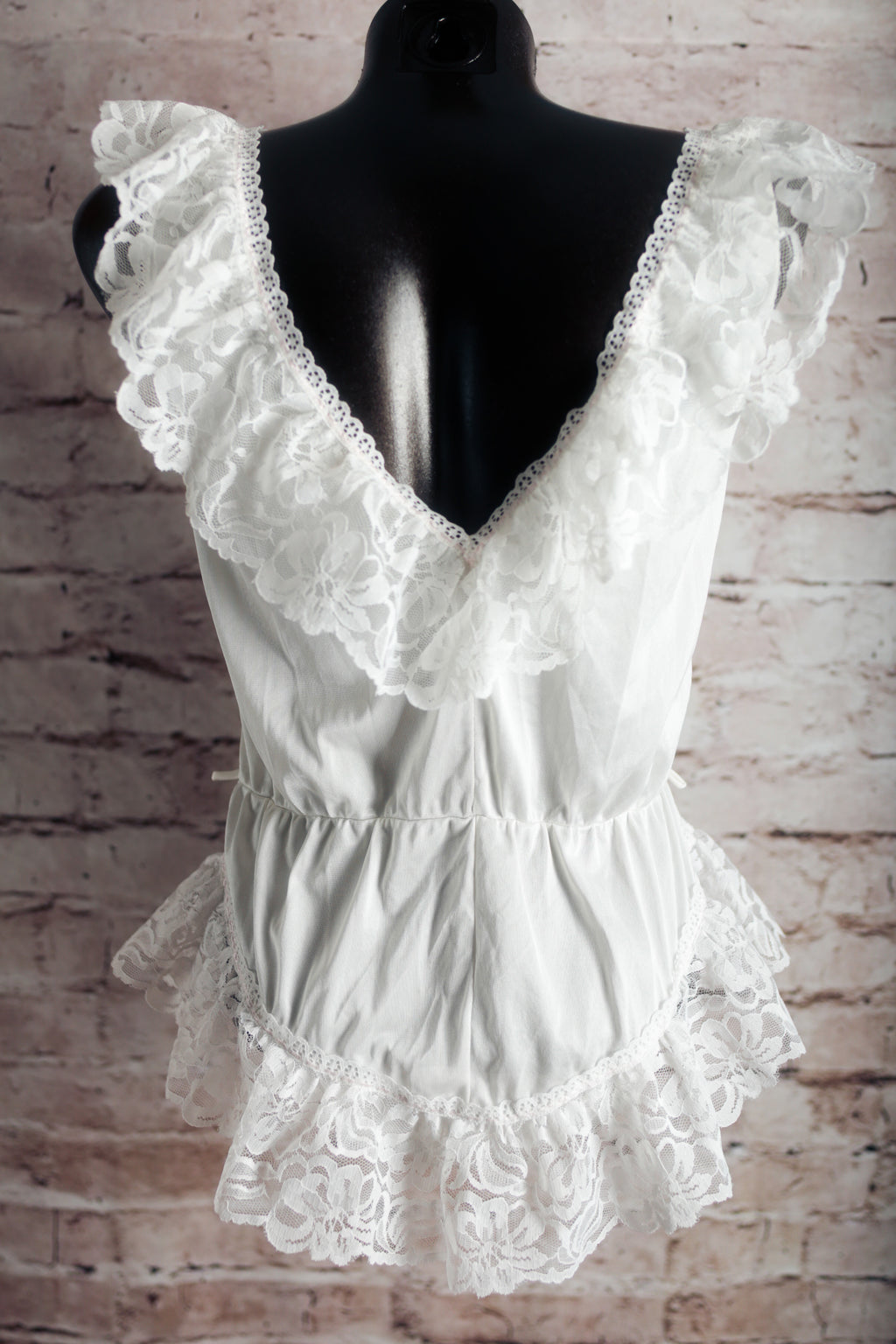 Alana Gale Vintage Frilly Lace Teddy Bridal Lingerie White Medium