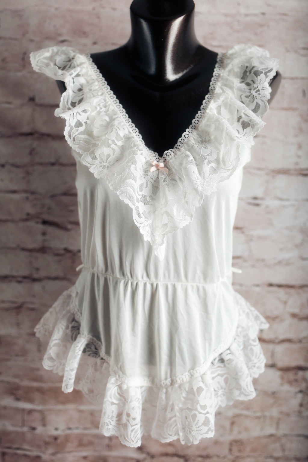 Alana Gale Vintage Frilly Lace Teddy Bridal Lingerie White Medium