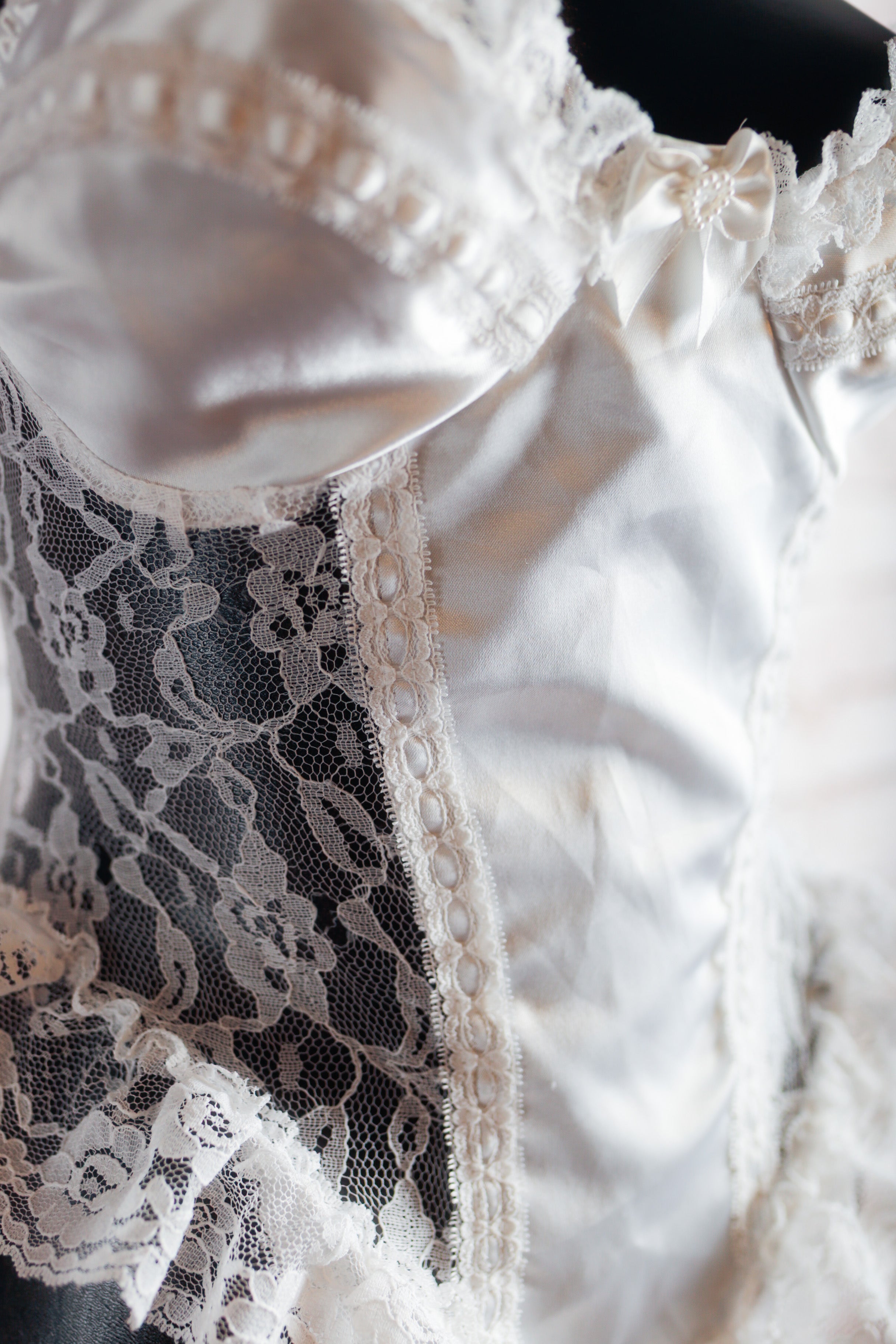 Vintage Frilly Satin Lace Teddy Bridal Lingerie White Medium