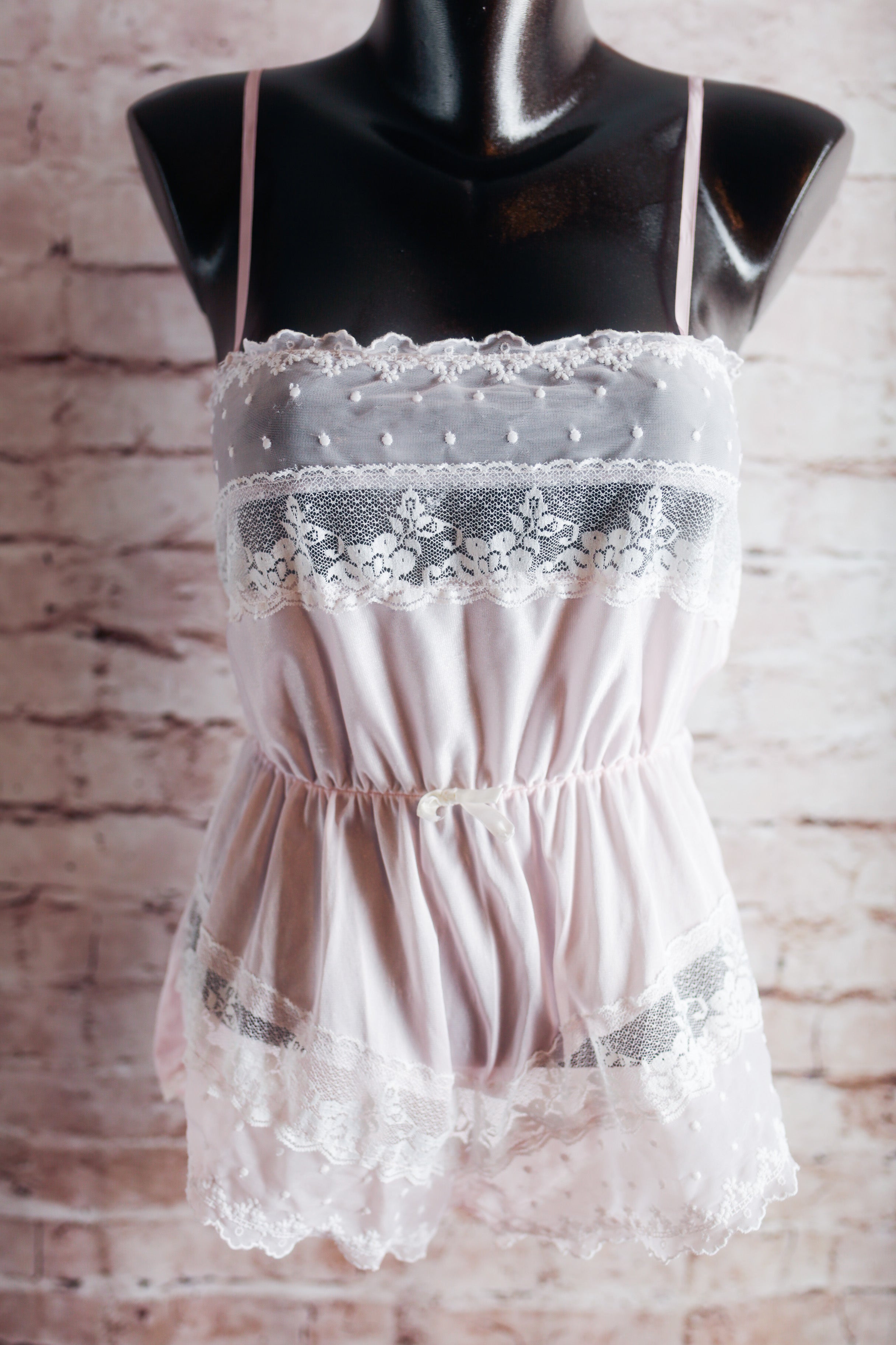 Sears Vintage Cottage Fairy Sheer Mesh Satin Teddy Romper Lingerie Pink Medium