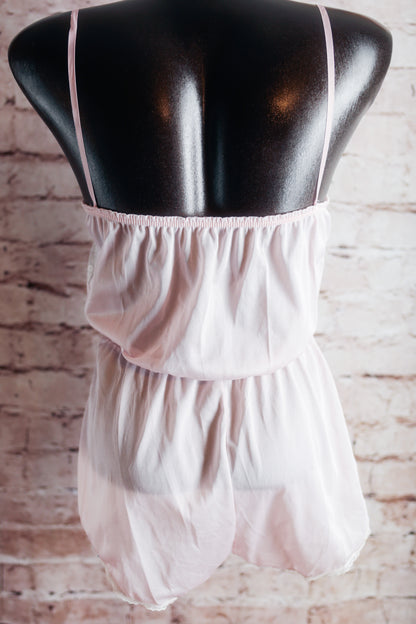 Sears Vintage Cottage Fairy Sheer Mesh Satin Teddy Romper Lingerie Pink Medium