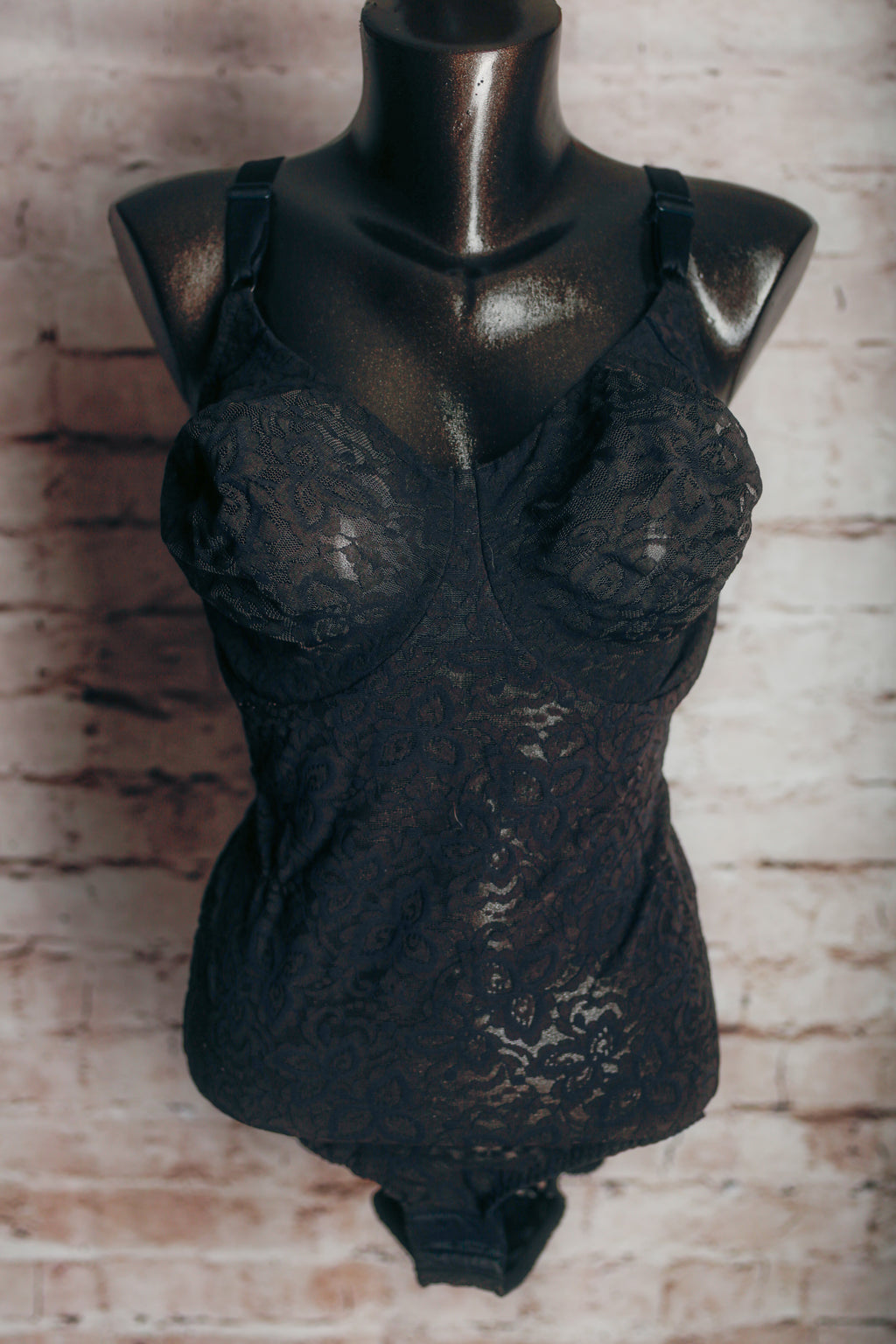 Bali 38DD Lace 'N Smooth Body Shaper Teddy Bodysuit Sheer Unlined Black