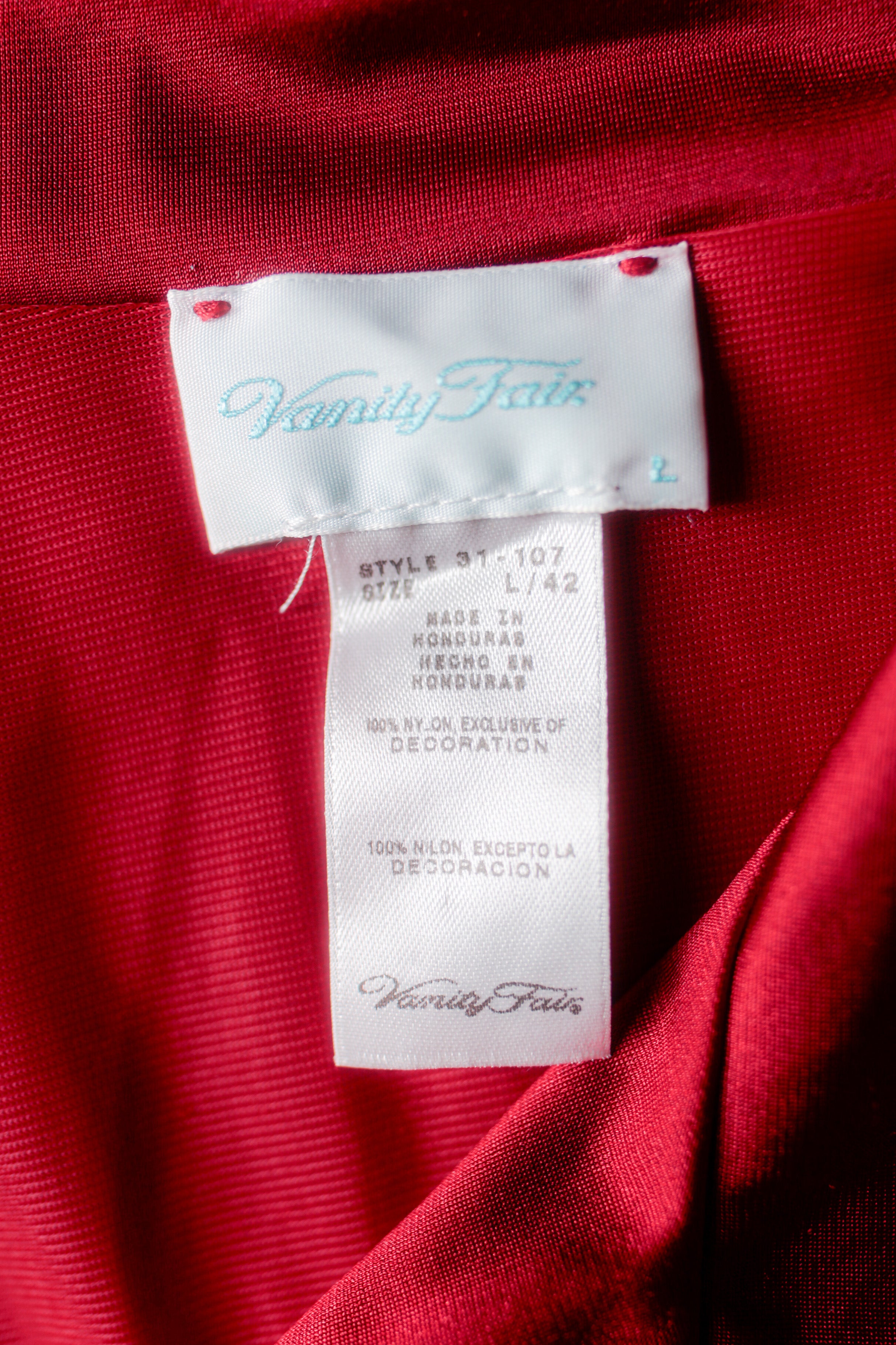 Vanity Fair Vintage Satin Embroidered Button Front Slip Peignoir Negligee Nightgown Large Red