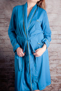 Vanderbilt Vintage 70s Blue Satin Belted Robe 8 Medium