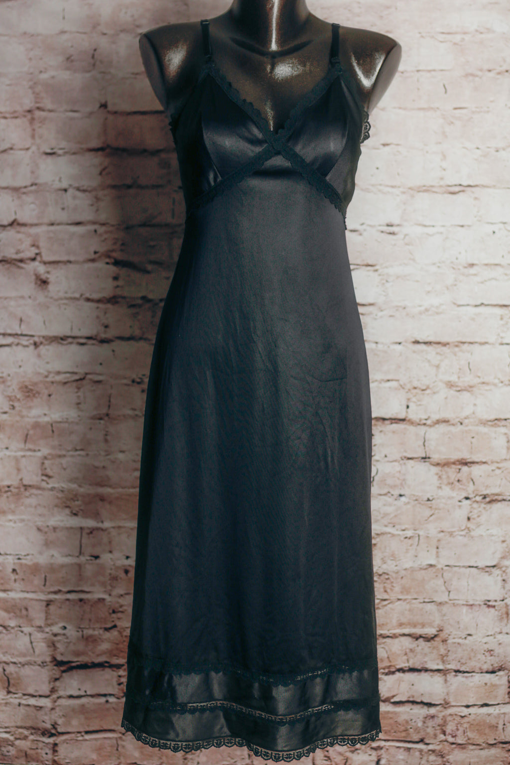 Sears Vintage USA-made Black Semi-sheer Full Slip Nightgown 34 Small