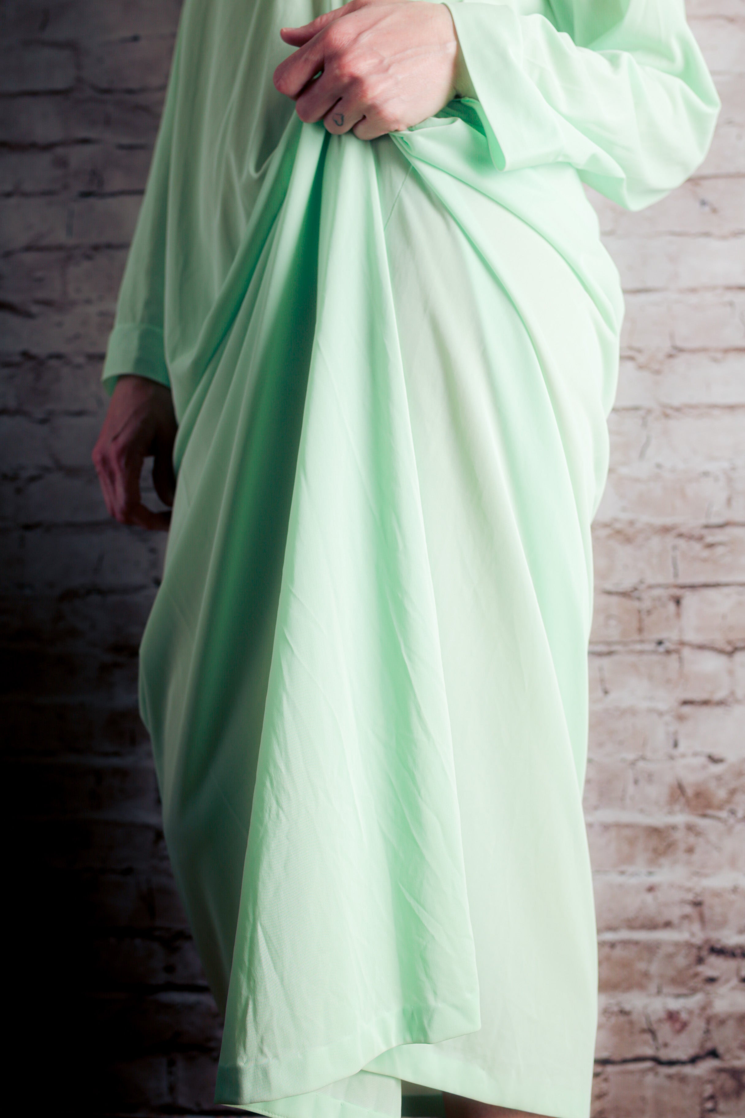 Sears Vintage 60s Satin Embroidered Button Slip Peignoir Negligee Nightgown Large Seafoam Green