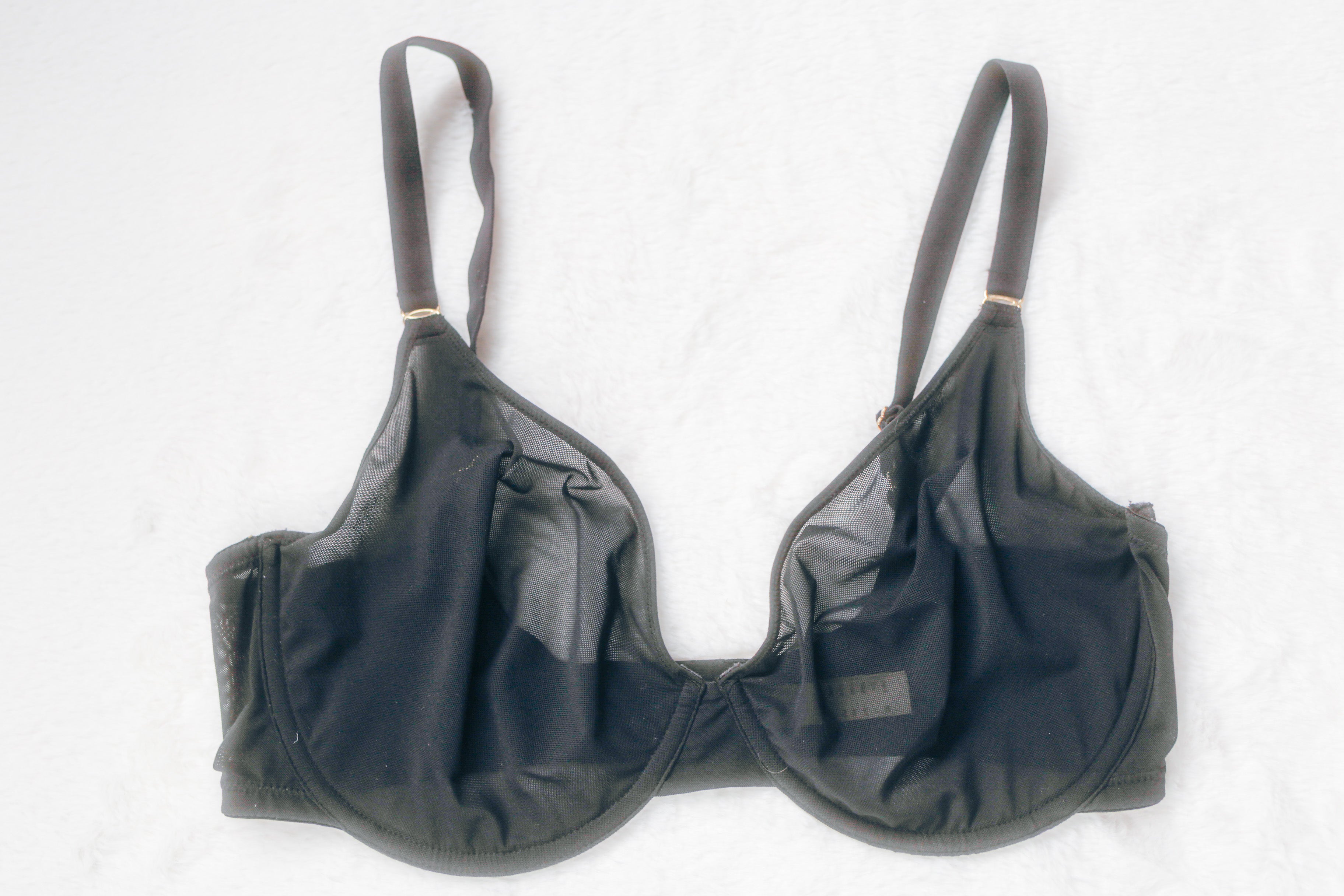 Inlyric 36F Cosnufy Mesh Scoop Unlined Sheer Marquisette Underwire Bra Black