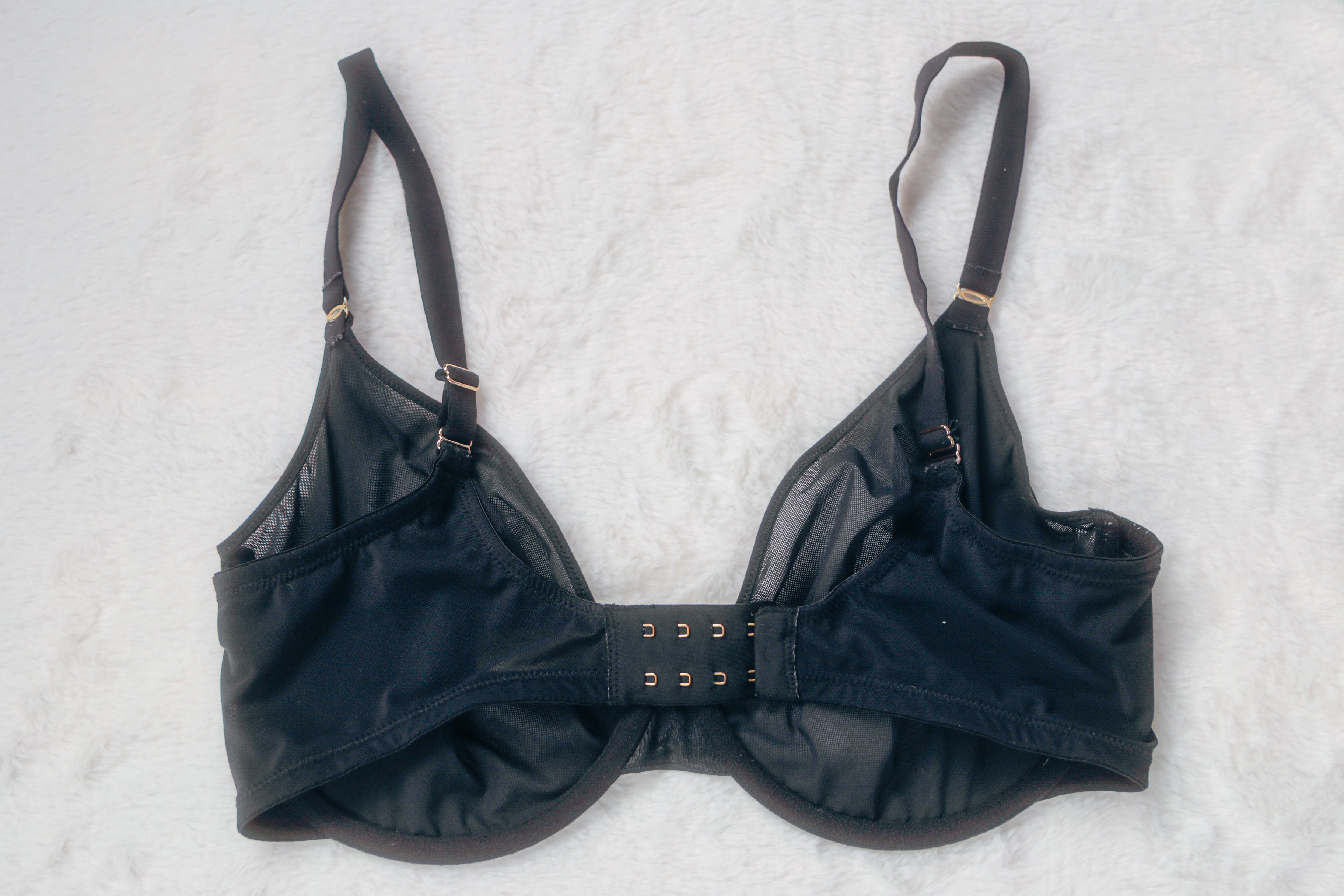 Inlyric 36F Cosnufy Mesh Scoop Unlined Sheer Marquisette Underwire Bra Black