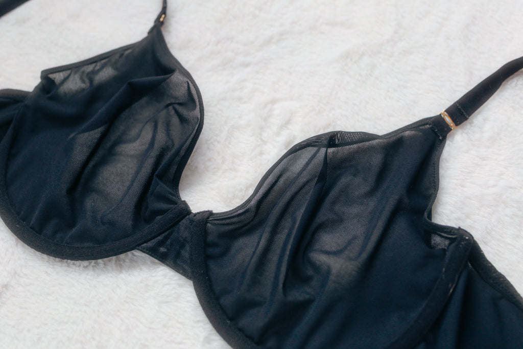 Inlyric 36F Cosnufy Mesh Scoop Unlined Sheer Marquisette Underwire Bra Black