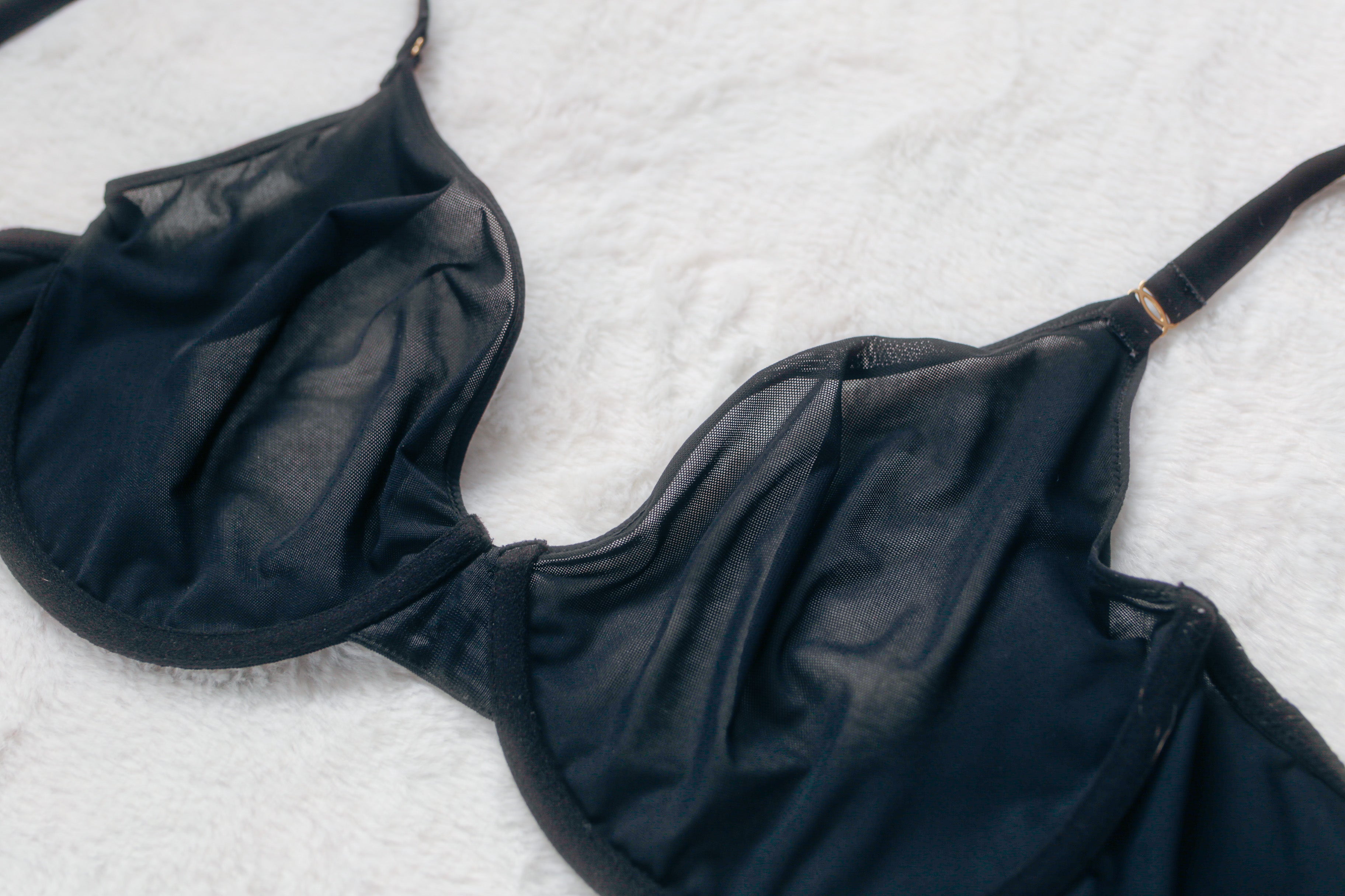 Inlyric 36F Cosnufy Mesh Scoop Unlined Sheer Marquisette Underwire Bra Black