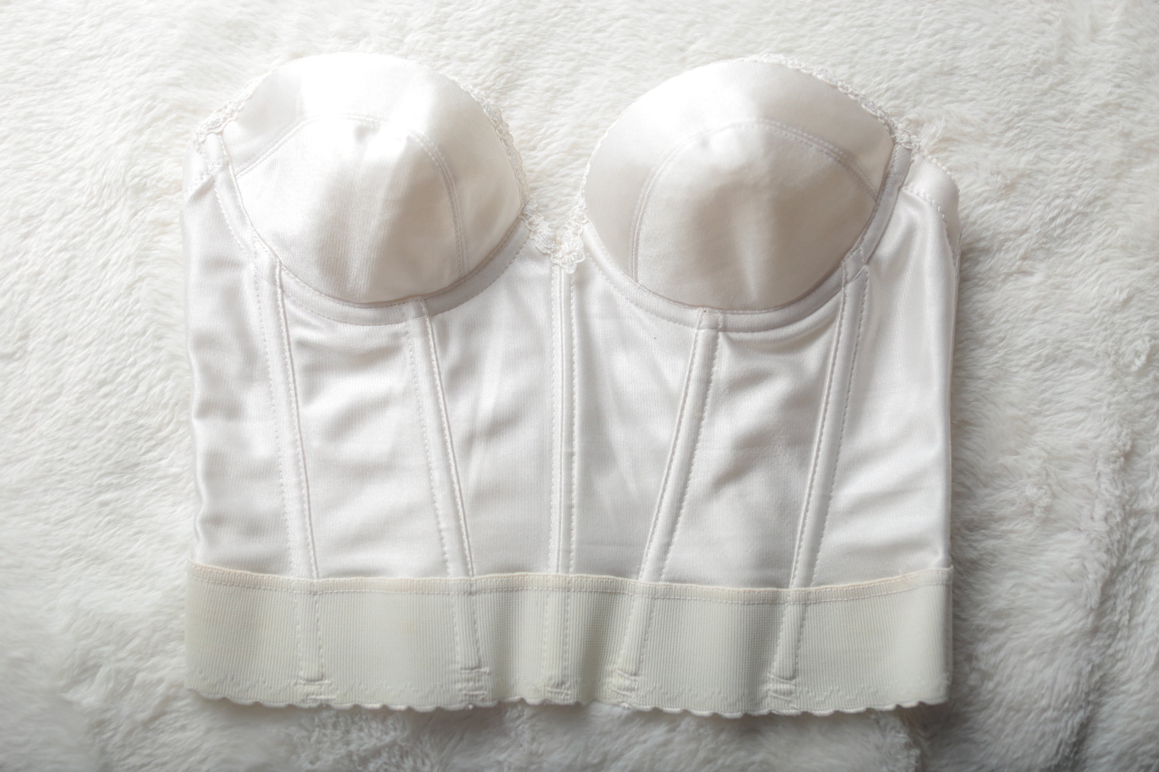 Petticoat Place Vintage 34B Low Back Boned Bustier Corset USA-made Bra White