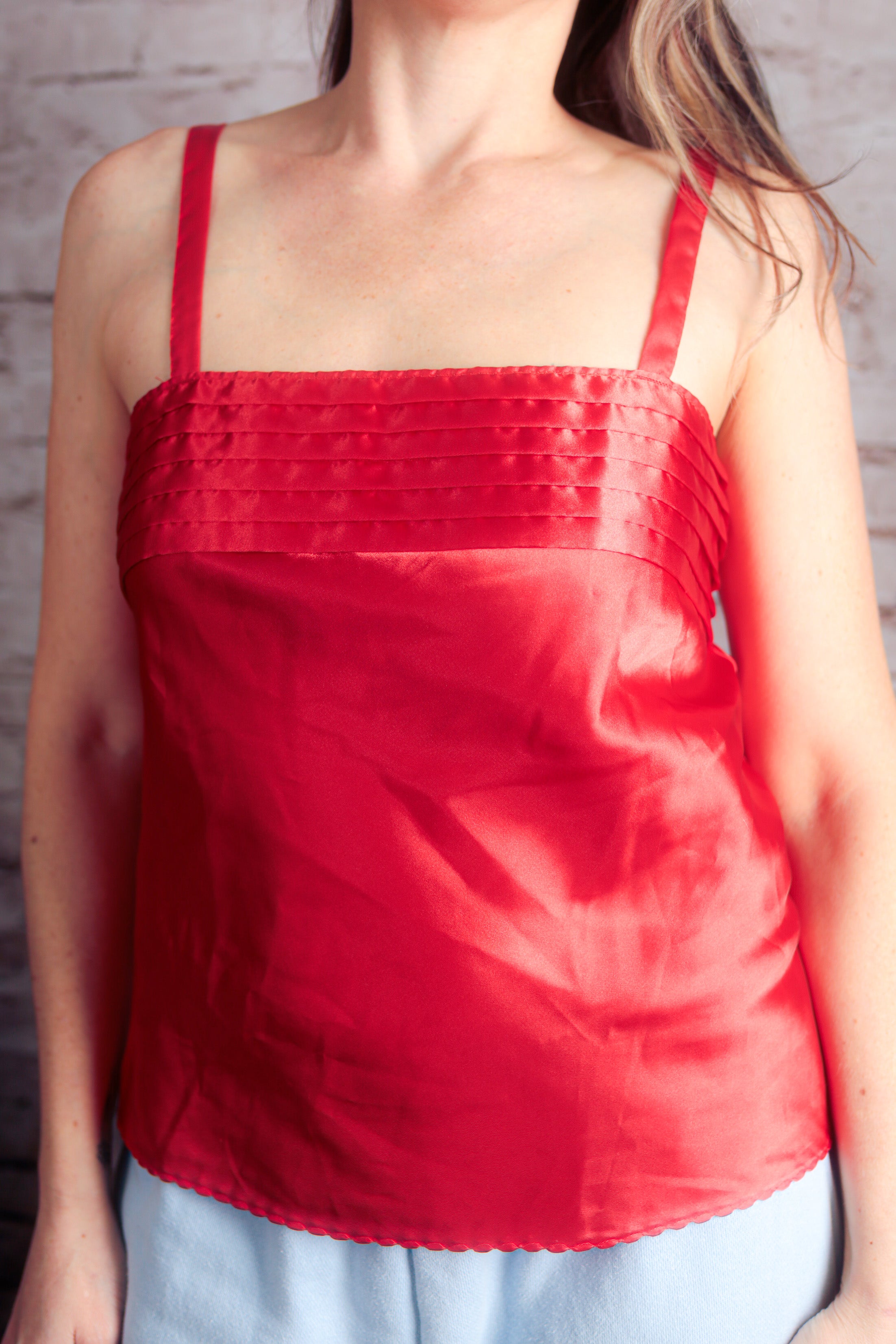Chic by h.i.s. Vintage Satin Tiered Camisole Medium Red