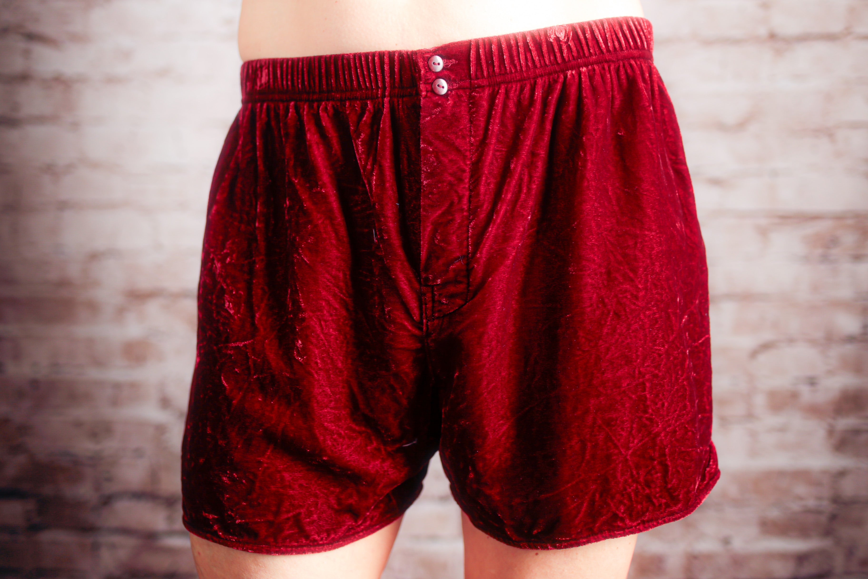Magic Silk Vintage 90s Velvet Velour Sleep Shorts Red Medium