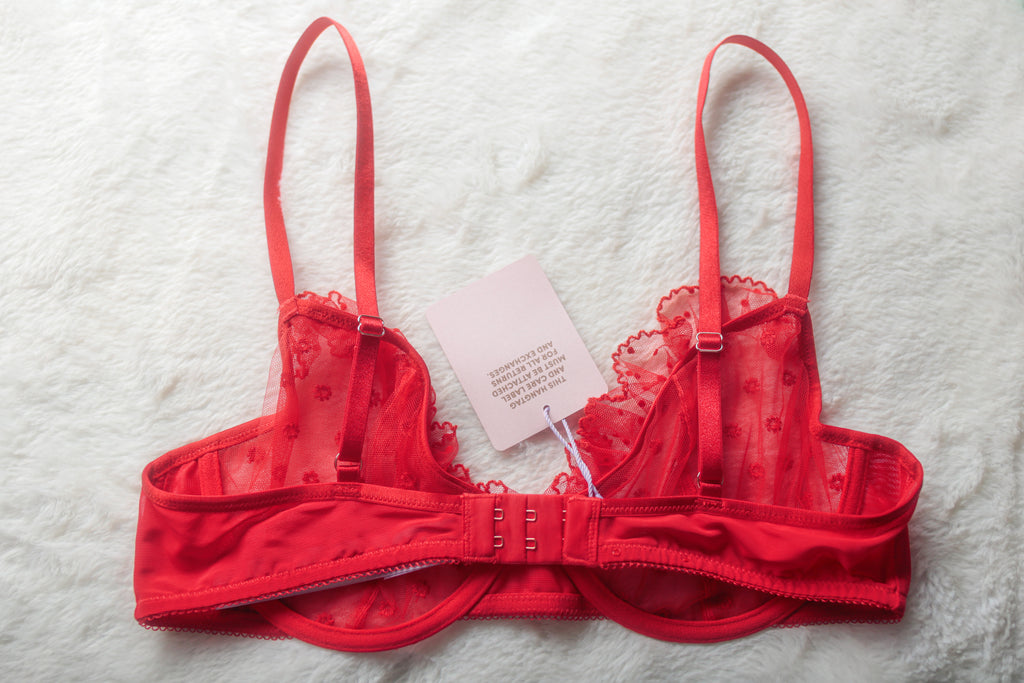 Savage X Fenty 34C Sheer Unlined Lace Balconette Bra Red NEW