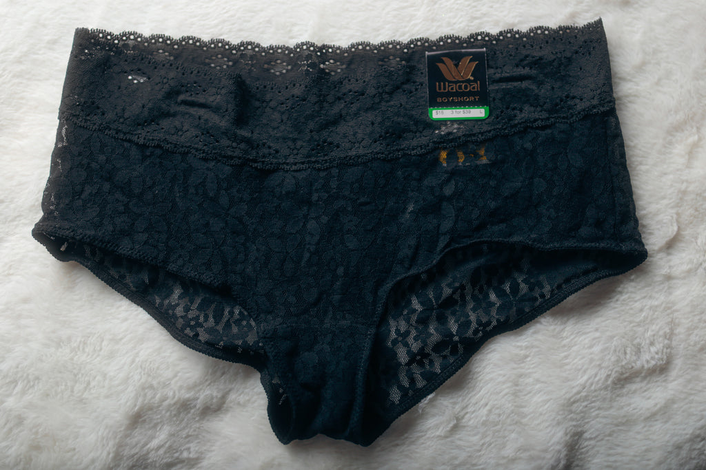 Wacoal Halo Lace Boyshort Panties 7 Large 870205 Black NEW
