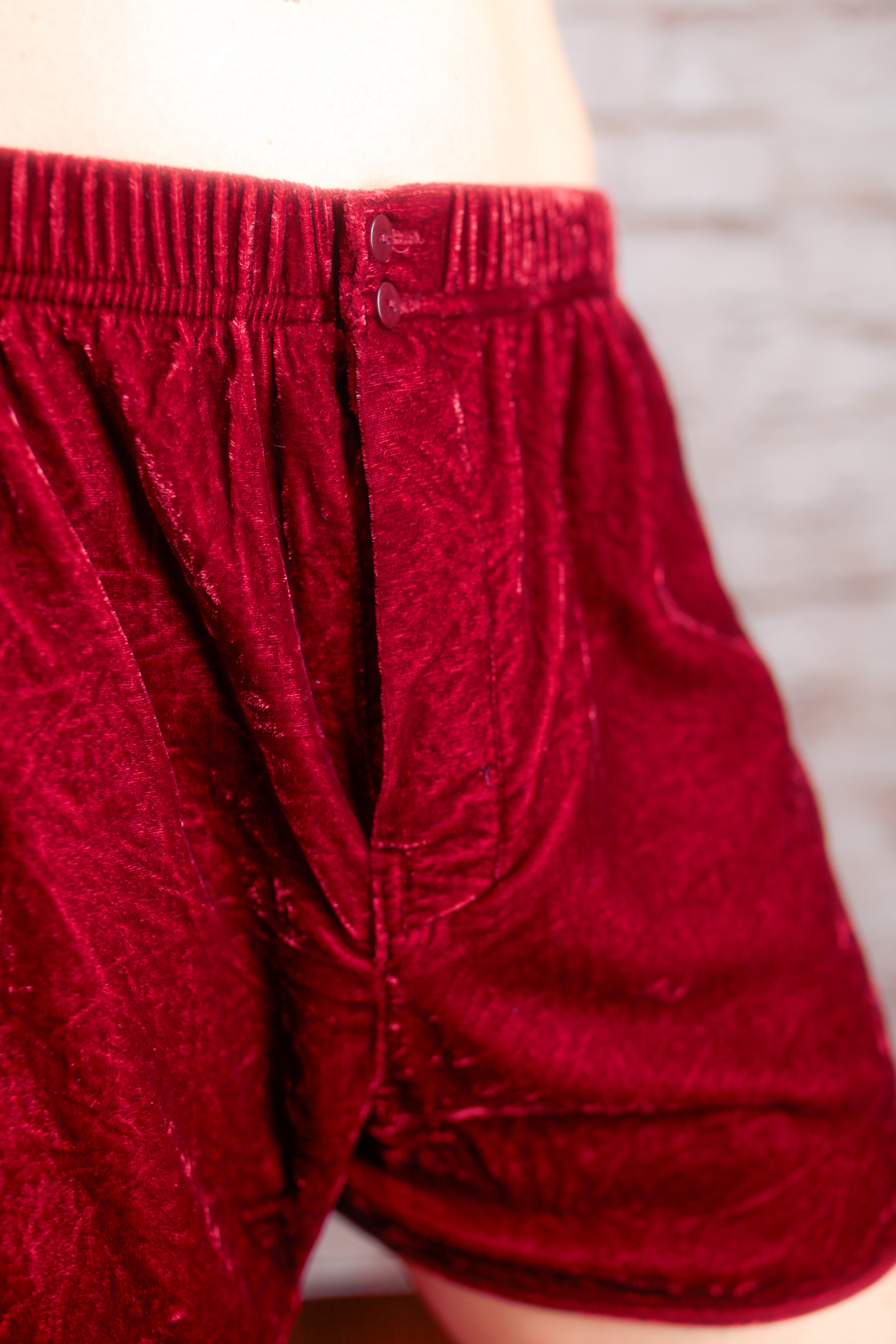 Magic Silk Vintage 90s Velvet Velour Sleep Shorts Red Medium
