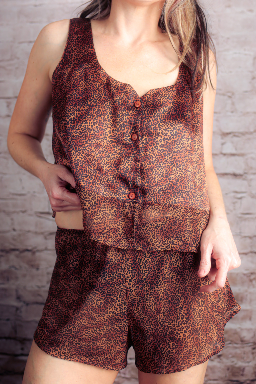 Victoria's Secret Vintage 90s Satin Sleep Top Shorts Set Leopard Cheetah Print Medium