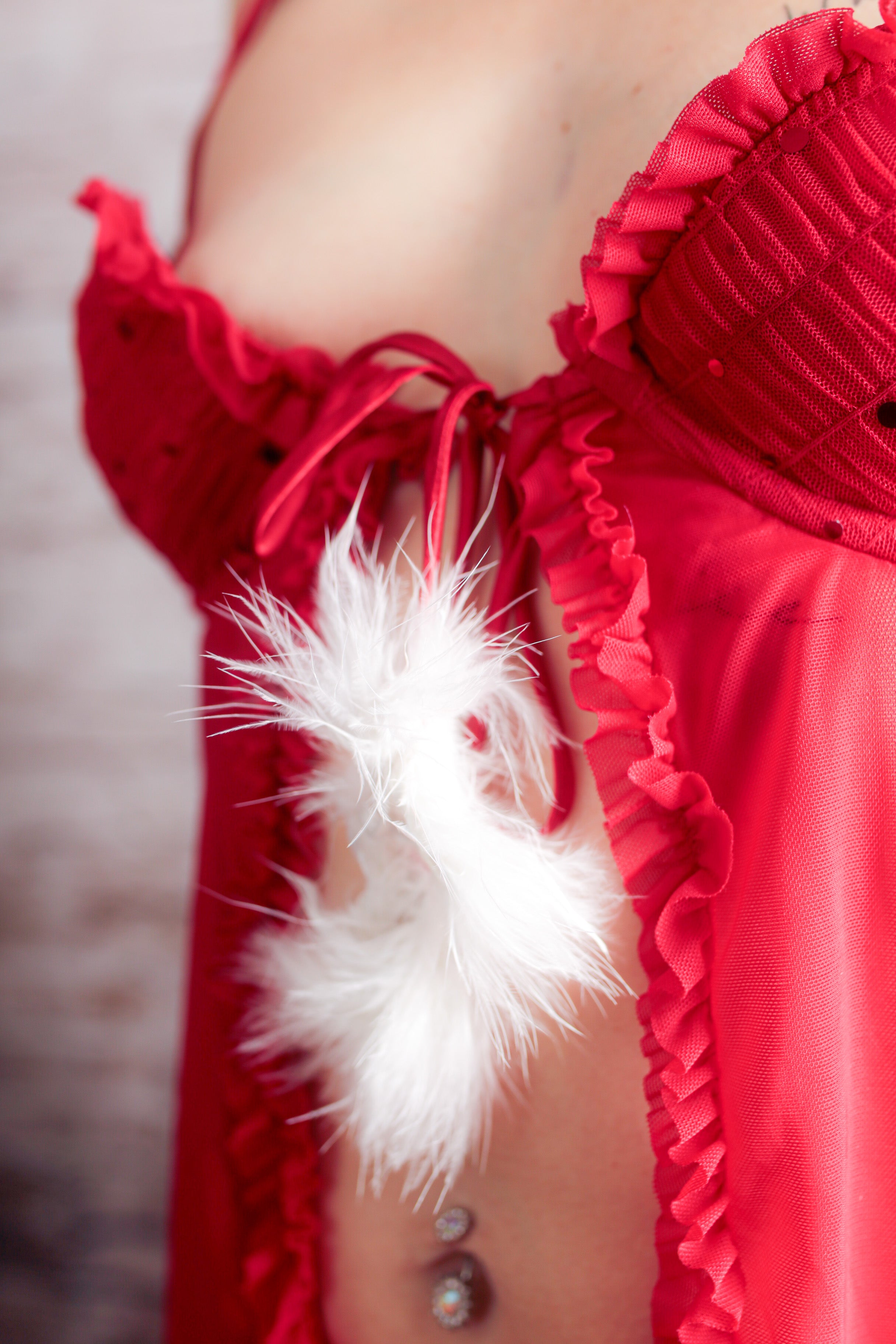 Cinema Etoile Sectivewear Vintage Open Front Pompom Chemise Babydoll Lingerie Red Large