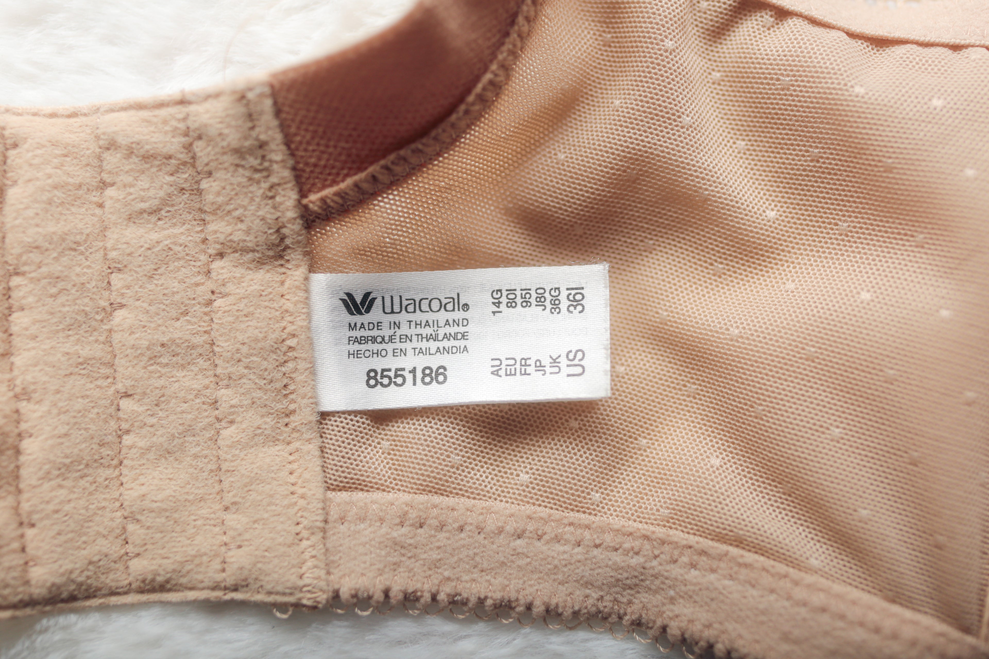 Wacoal US 36I UK 36G Retro Chic 855186 Full Figure Underwire Lace Bra Beige