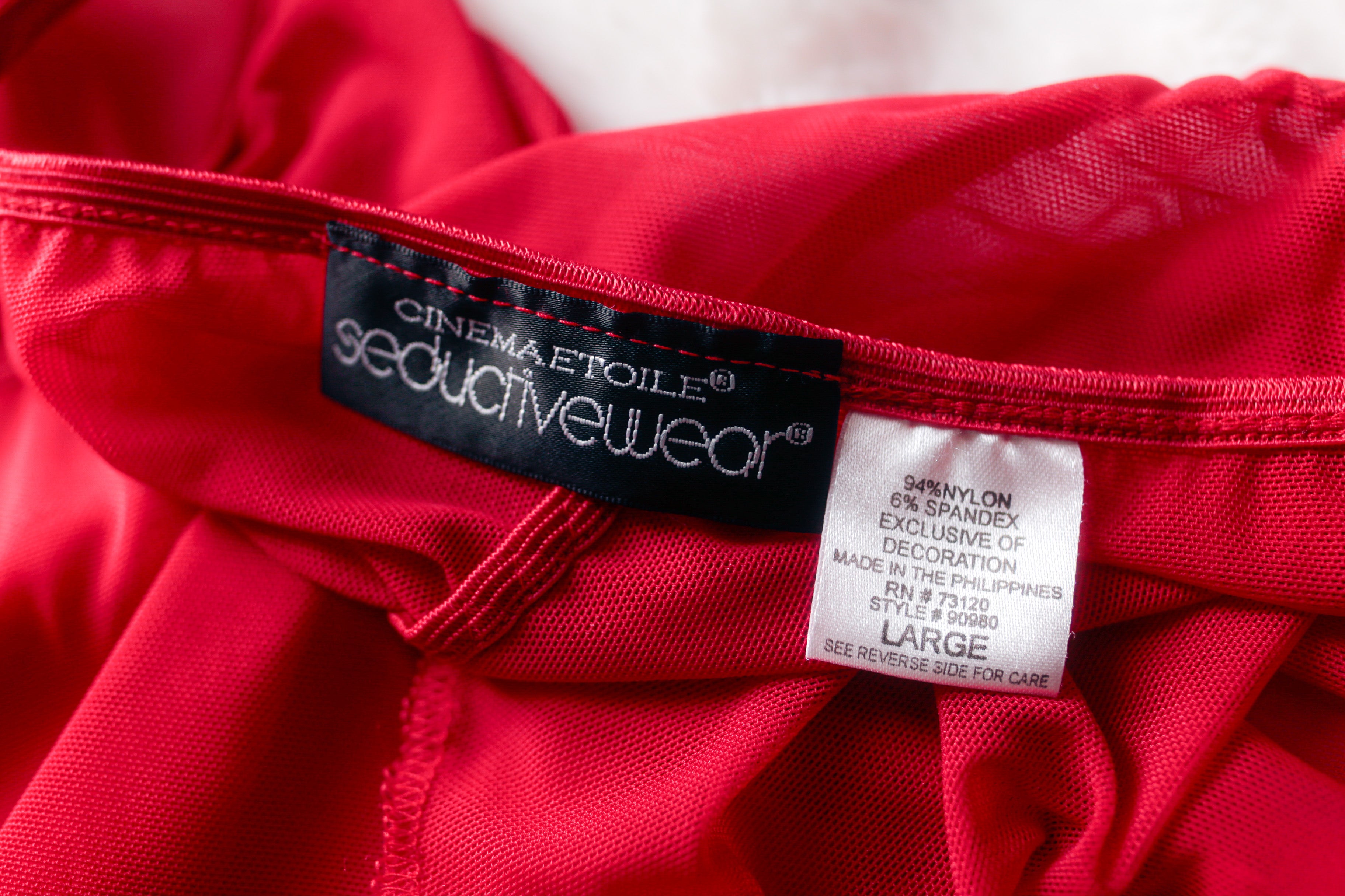 Cinema Etoile Sectivewear Vintage Open Front Pompom Chemise Babydoll Lingerie Red Large