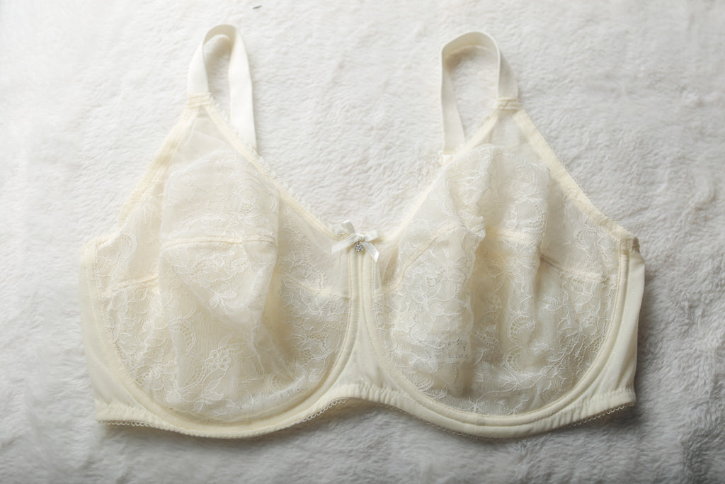 Wacoal US 42DDD UK 42E Retro Chic 855186 Full Figure Underwire Lace Bra Ivory
