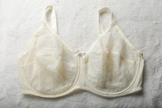 Wacoal US 42DDD UK 42E Retro Chic 855186 Full Figure Underwire Lace Bra Ivory