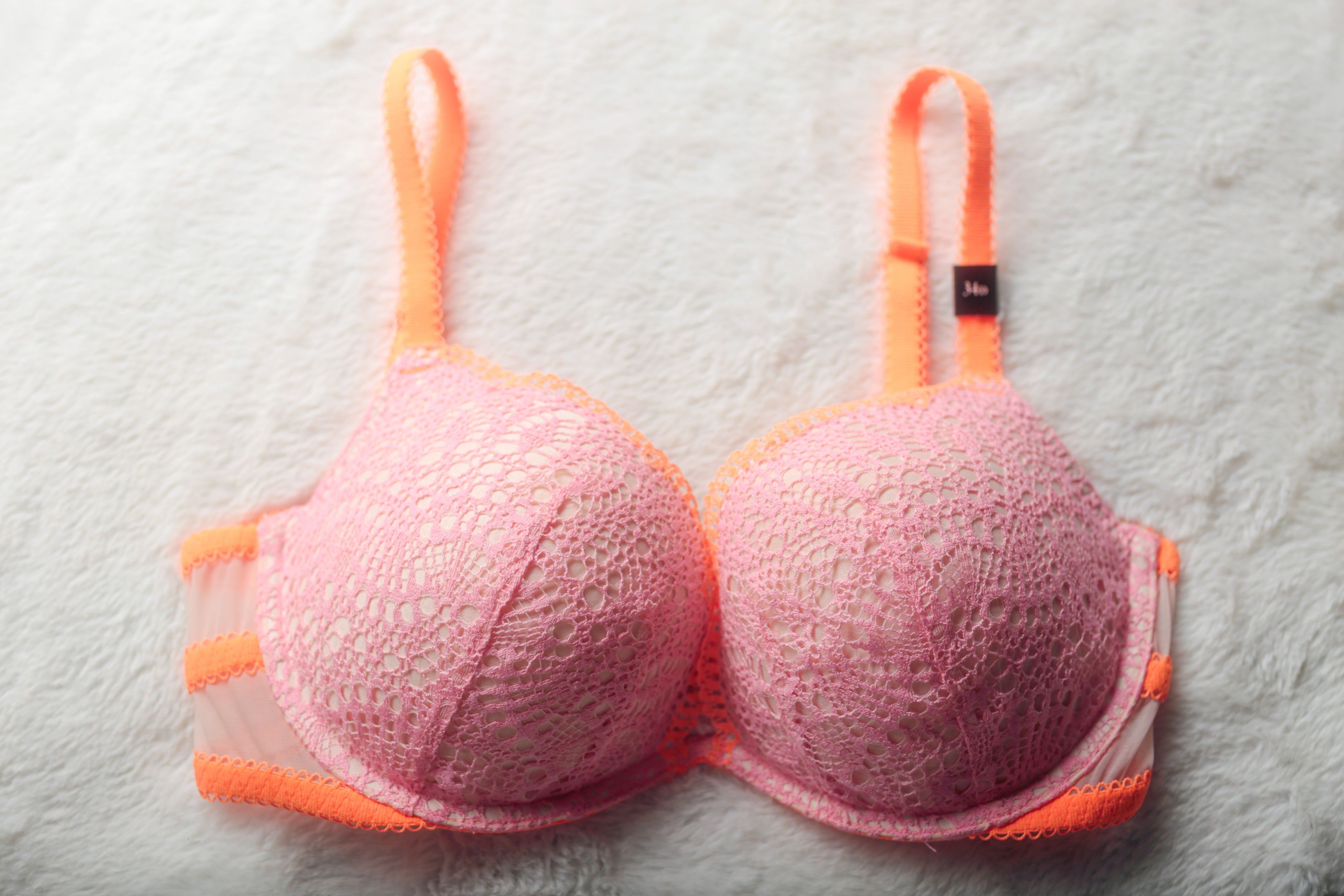 Victoria's Secret 34D Padded Demi Underwire Push-up Bra Orange Pink NEW