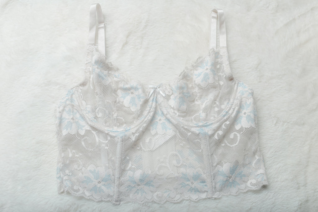 Dreamgirl Sheer Unlined Floral Lace Boned Bustier Corset Bra Large