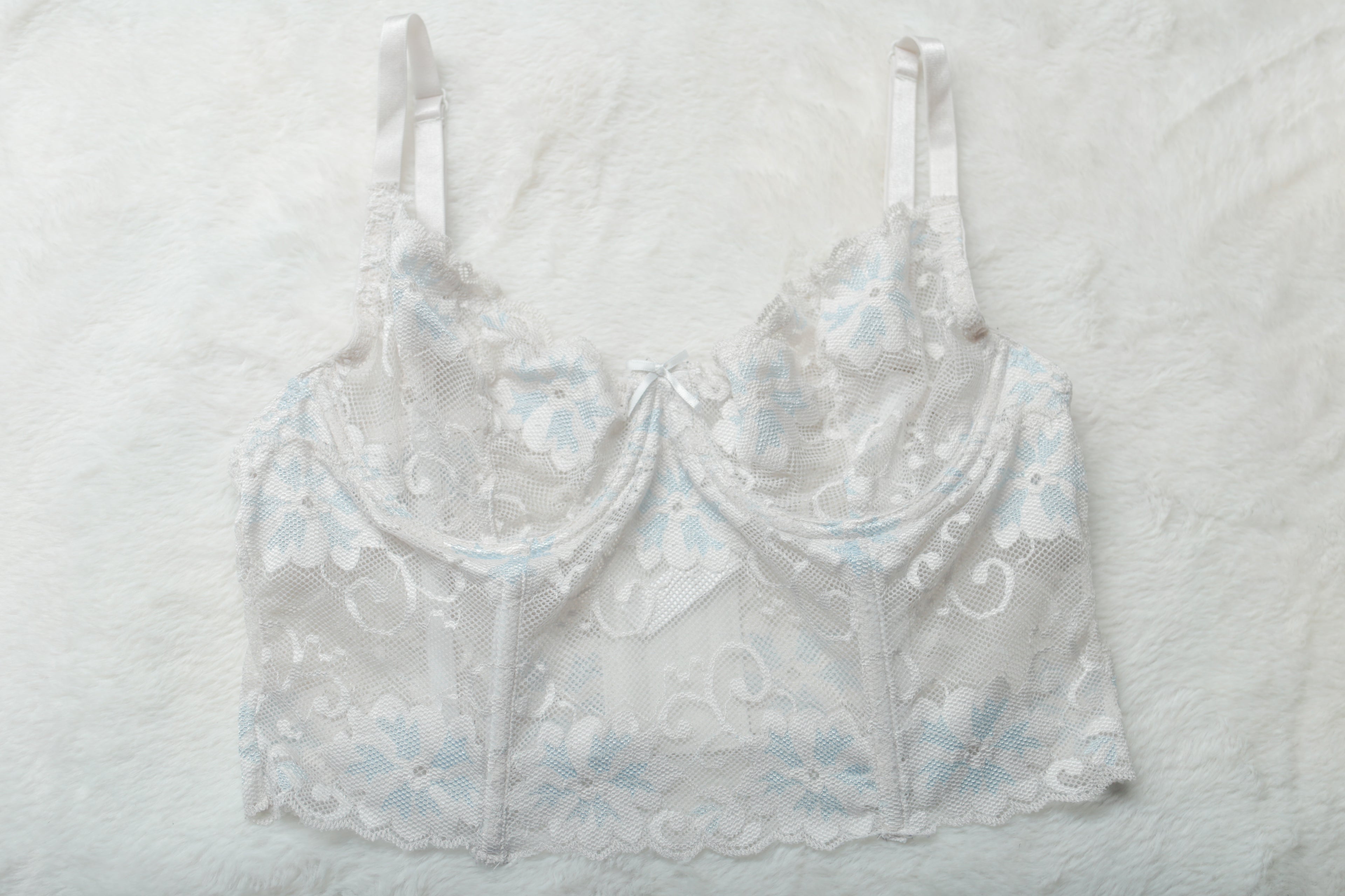 Dreamgirl Sheer Unlined Floral Lace Boned Bustier Corset Bra Large
