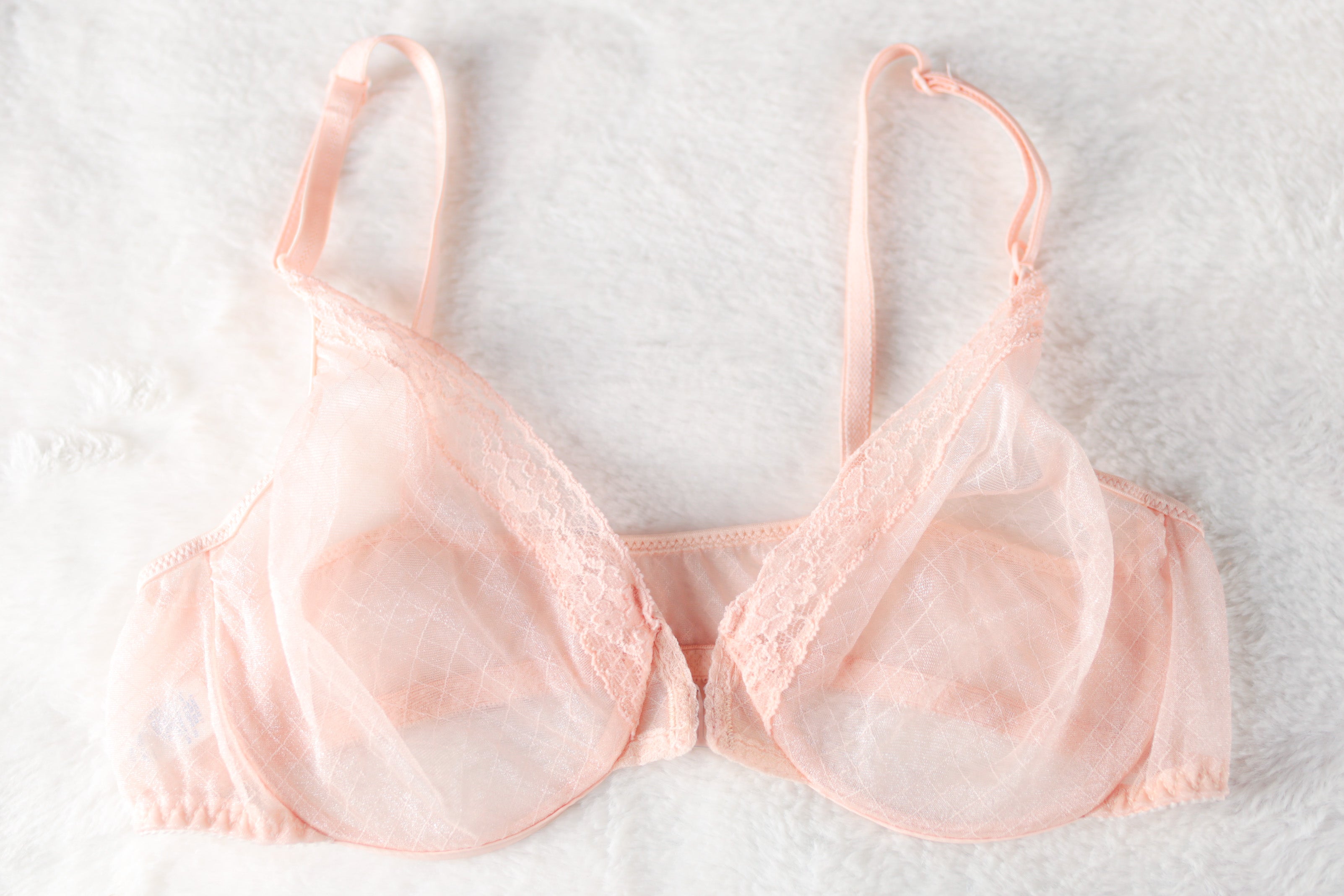 Warner's Vintage Sizzles 34B Unlined Sheer Mesh Front Close Demi Bra Pink