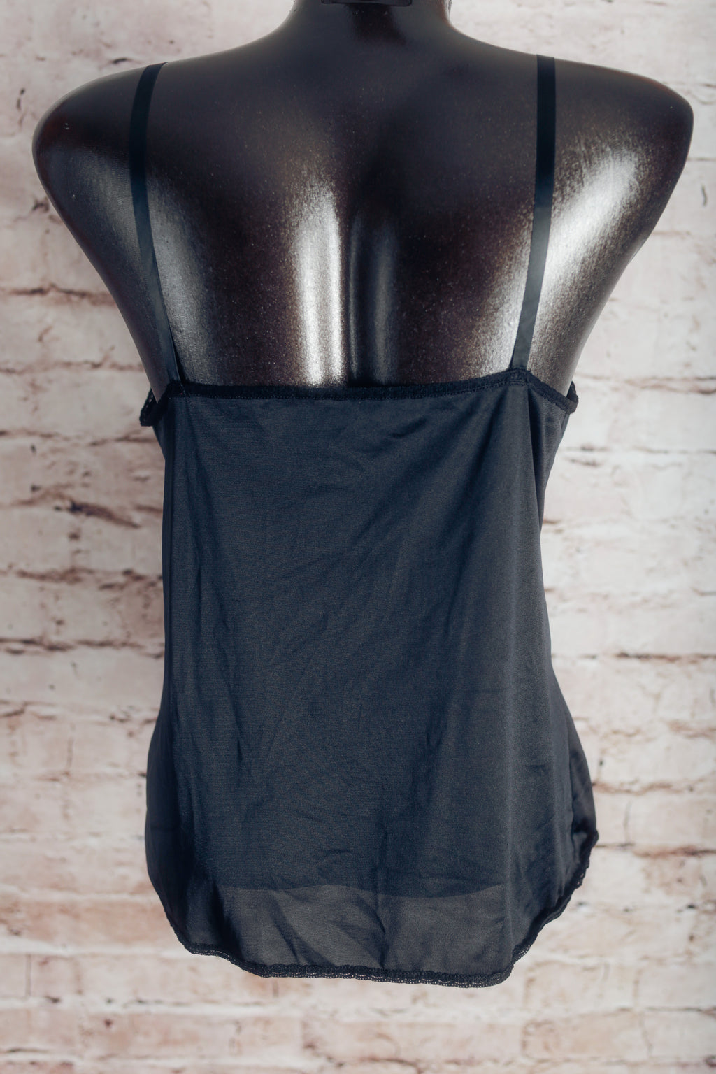 Vassarette Vintage Black Satin and Lace Camisole Lingerie Medium