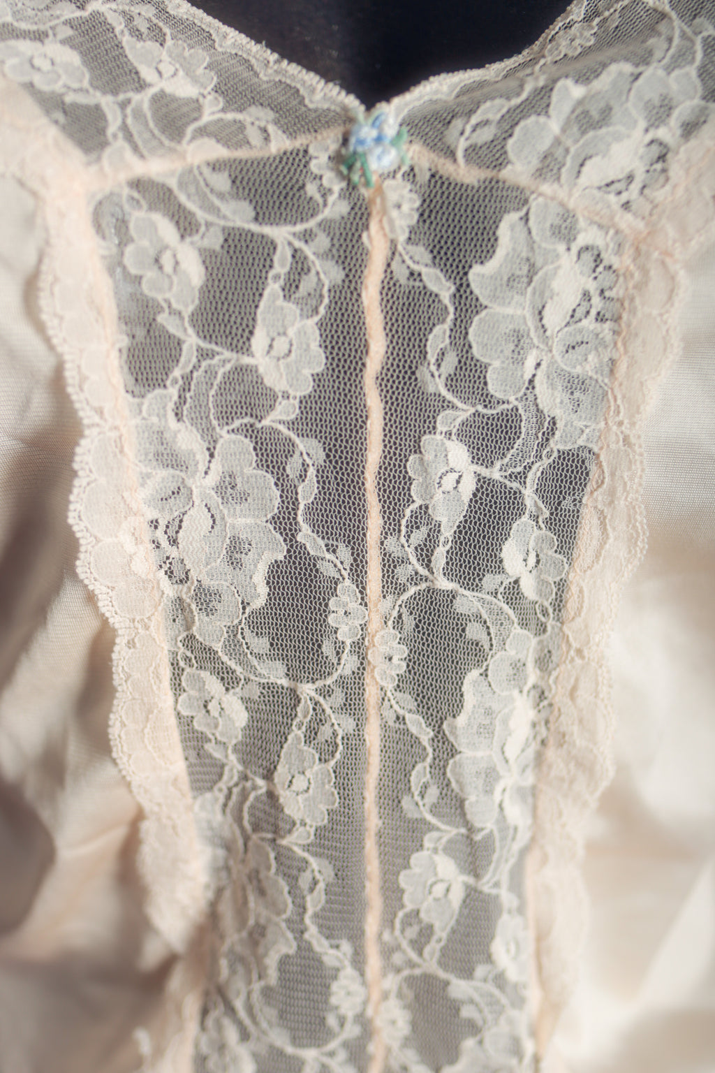 Vintage Pink Satin and Sheer Lace Camisole Chemise Small