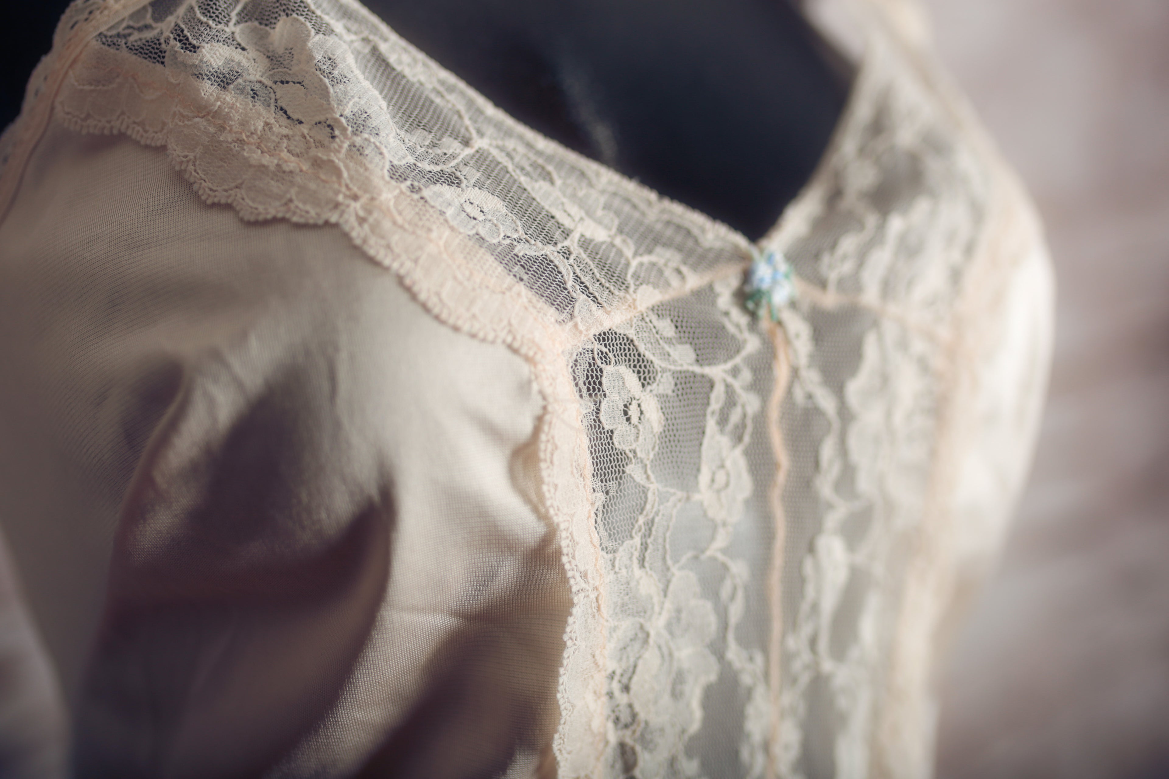 Vintage Pink Satin and Sheer Lace Camisole Chemise Small