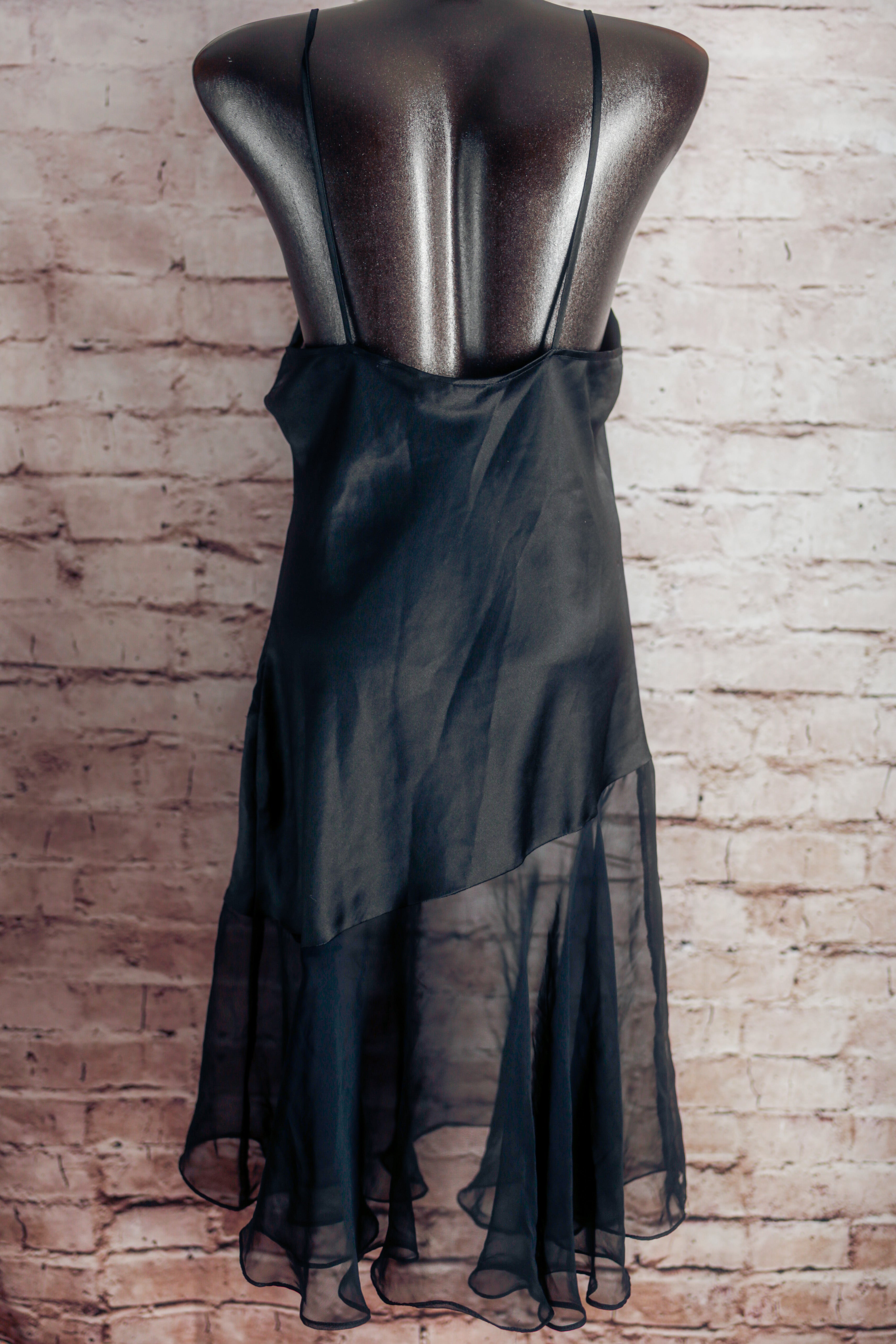 Victoria's Secret Vintage Gold Label Black Sheer Mesh Satin Chemise Nightgown Lingerie Medium