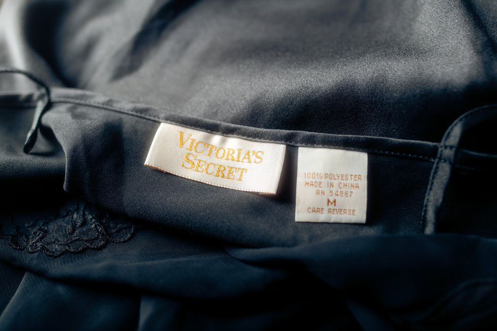 Victoria's Secret Vintage Gold Label Black Sheer Mesh Satin Chemise Nightgown Lingerie Medium