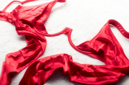Adore Me Gynger Satin Peek-a-book Open Cup Bra Red Medium NEW