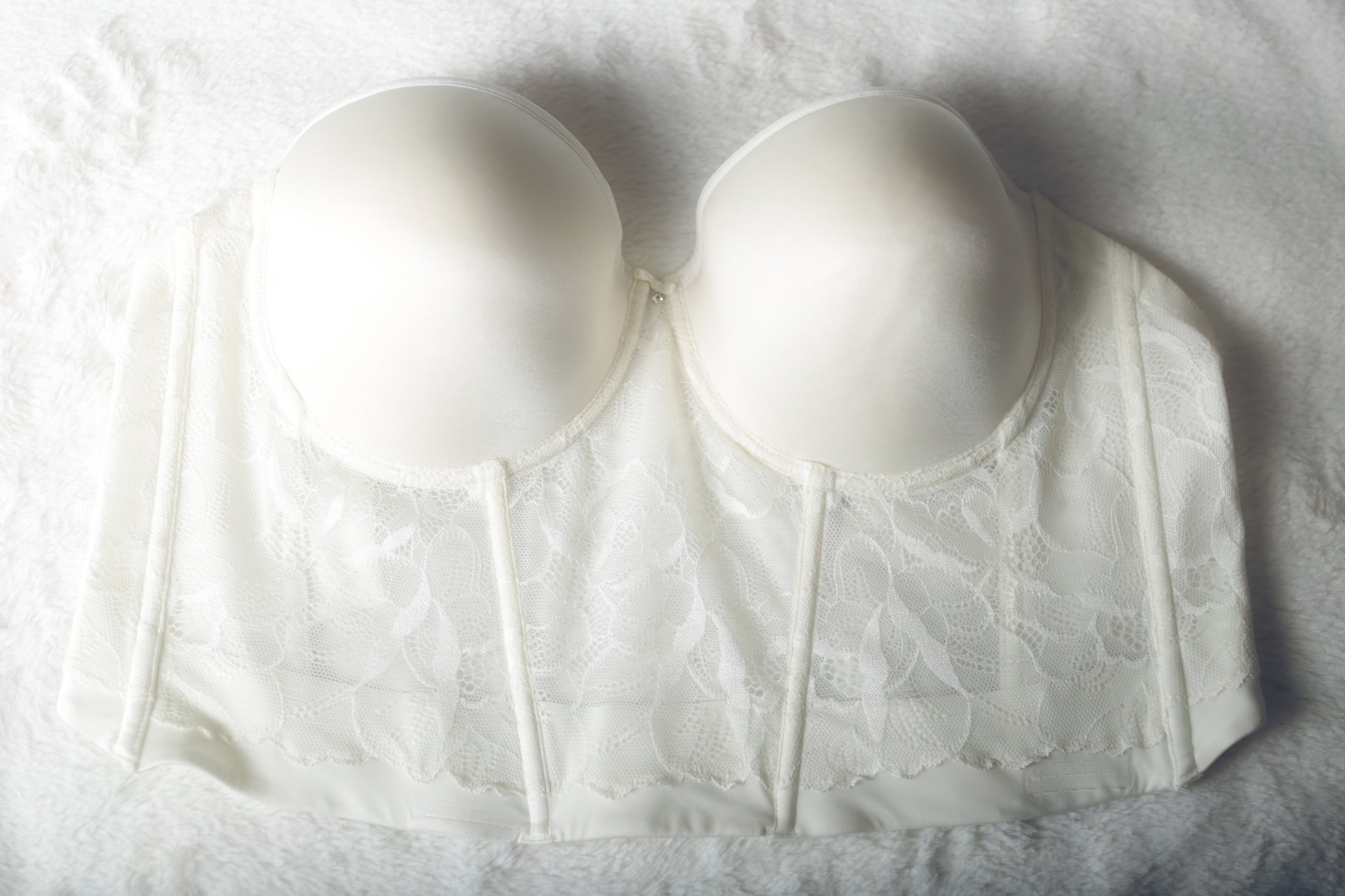 Le Mystere 34DD 34E Satin Lace Bridal Basque Corset Bustier Bra White
