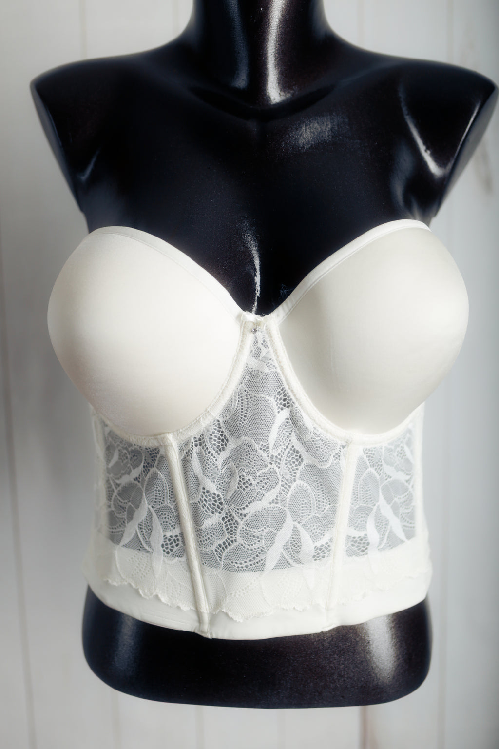 Le Mystere 34DD 34E Satin Lace Bridal Basque Corset Bustier Bra White