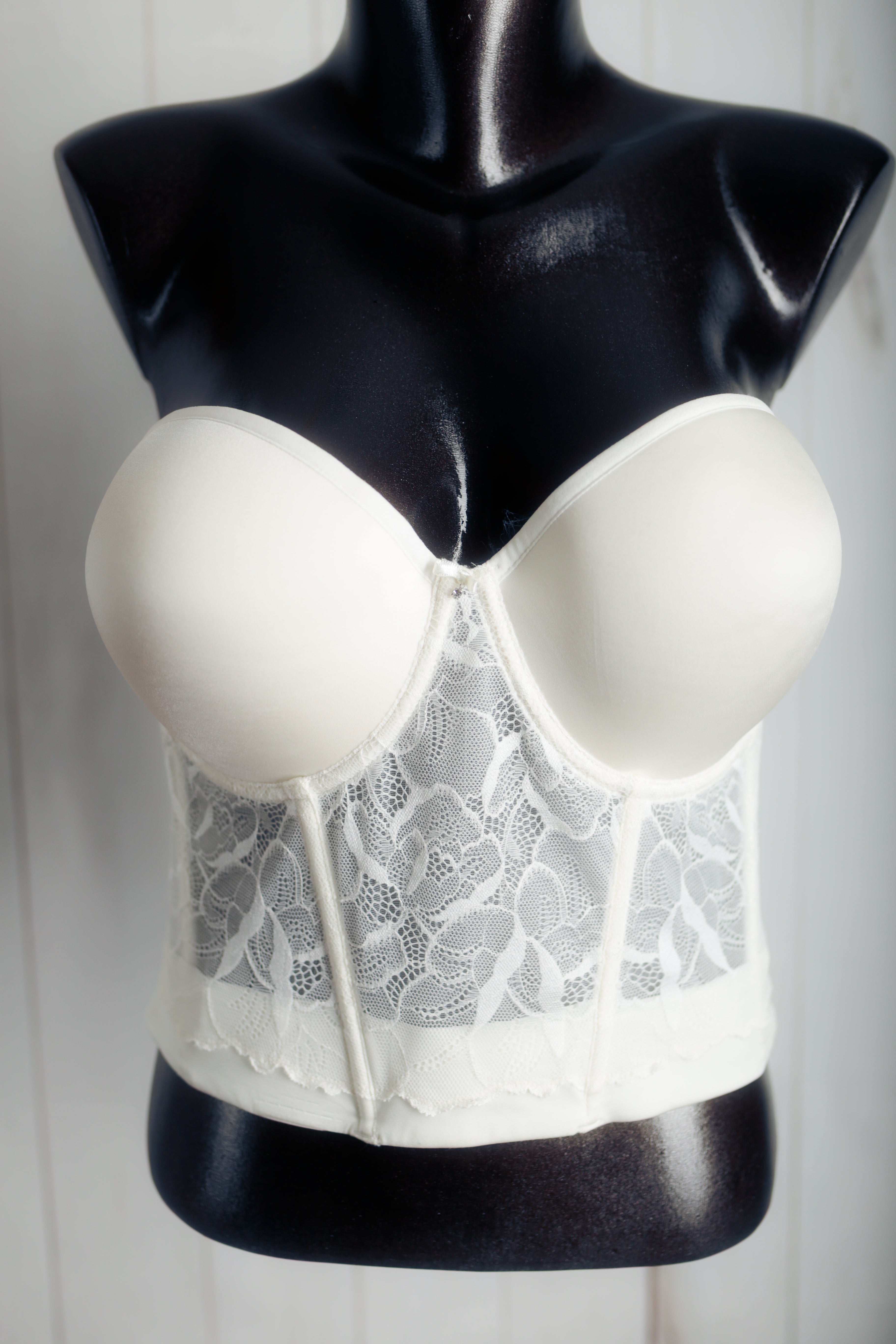 Le Mystere 34DD 34E Satin Lace Bridal Basque Corset Bustier Bra White
