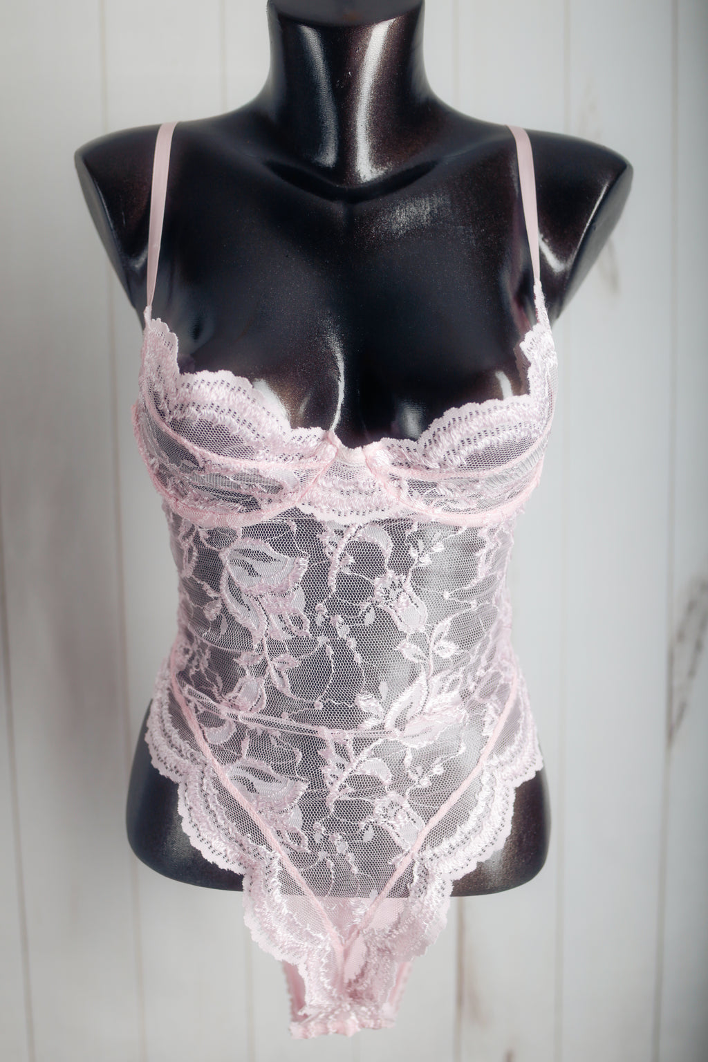 Faris Sheer Lace Mesh Coquette Teddy Lingerie Medium Pink