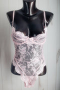 Faris Sheer Lace Mesh Coquette Teddy Lingerie Medium Pink