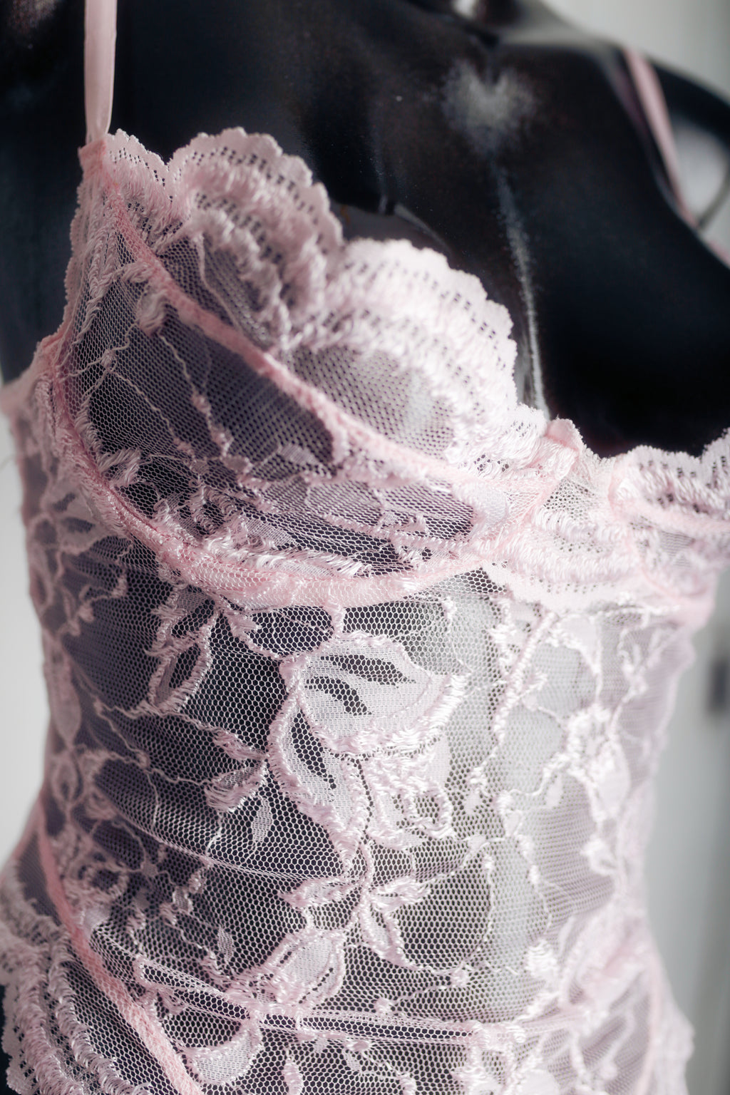 Faris Sheer Lace Mesh Coquette Teddy Lingerie Medium Pink