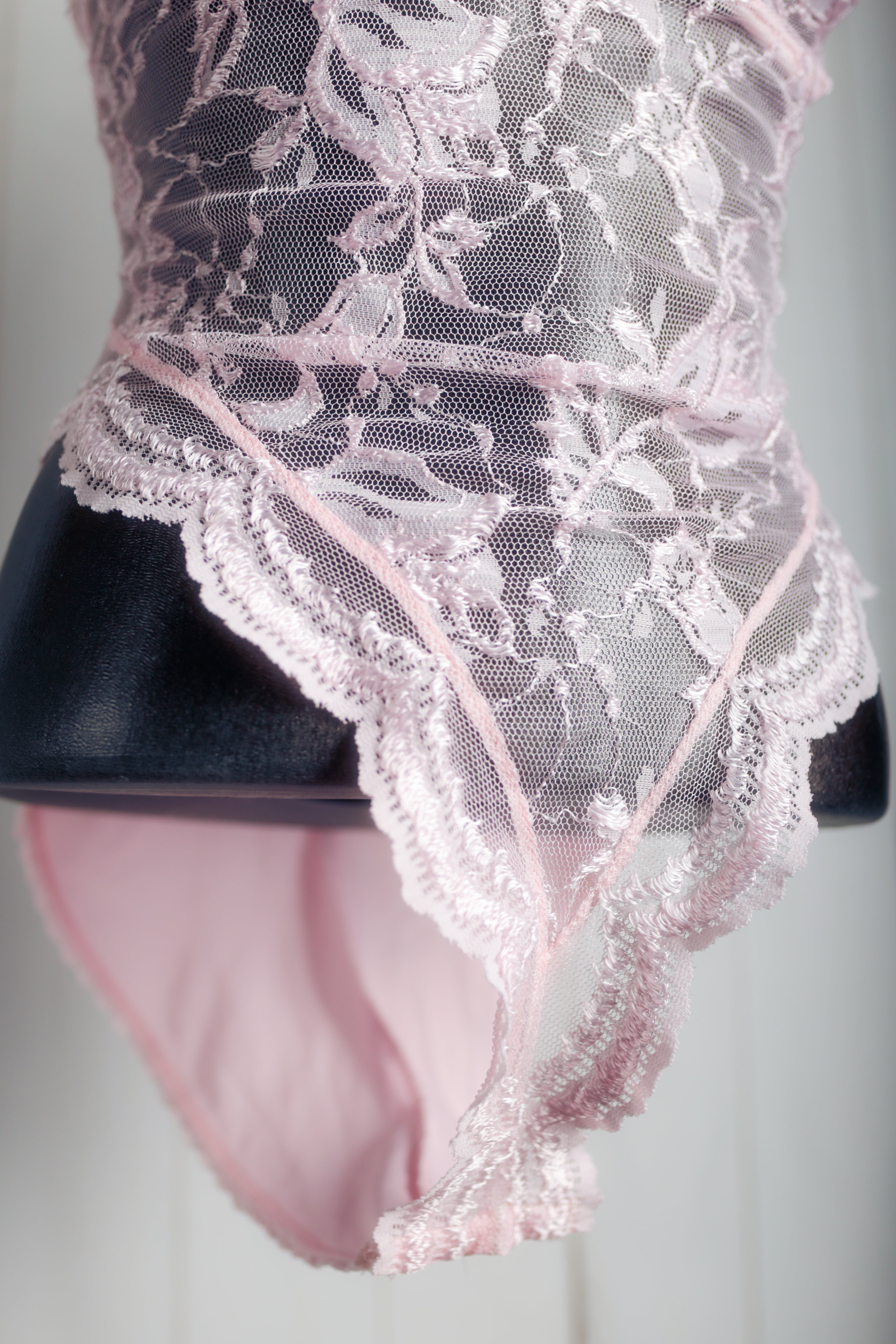 Faris Sheer Lace Mesh Coquette Teddy Lingerie Medium Pink