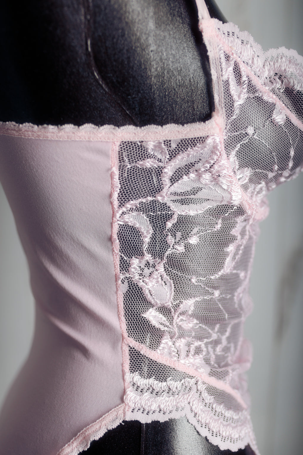 Faris Sheer Lace Mesh Coquette Teddy Lingerie Medium Pink